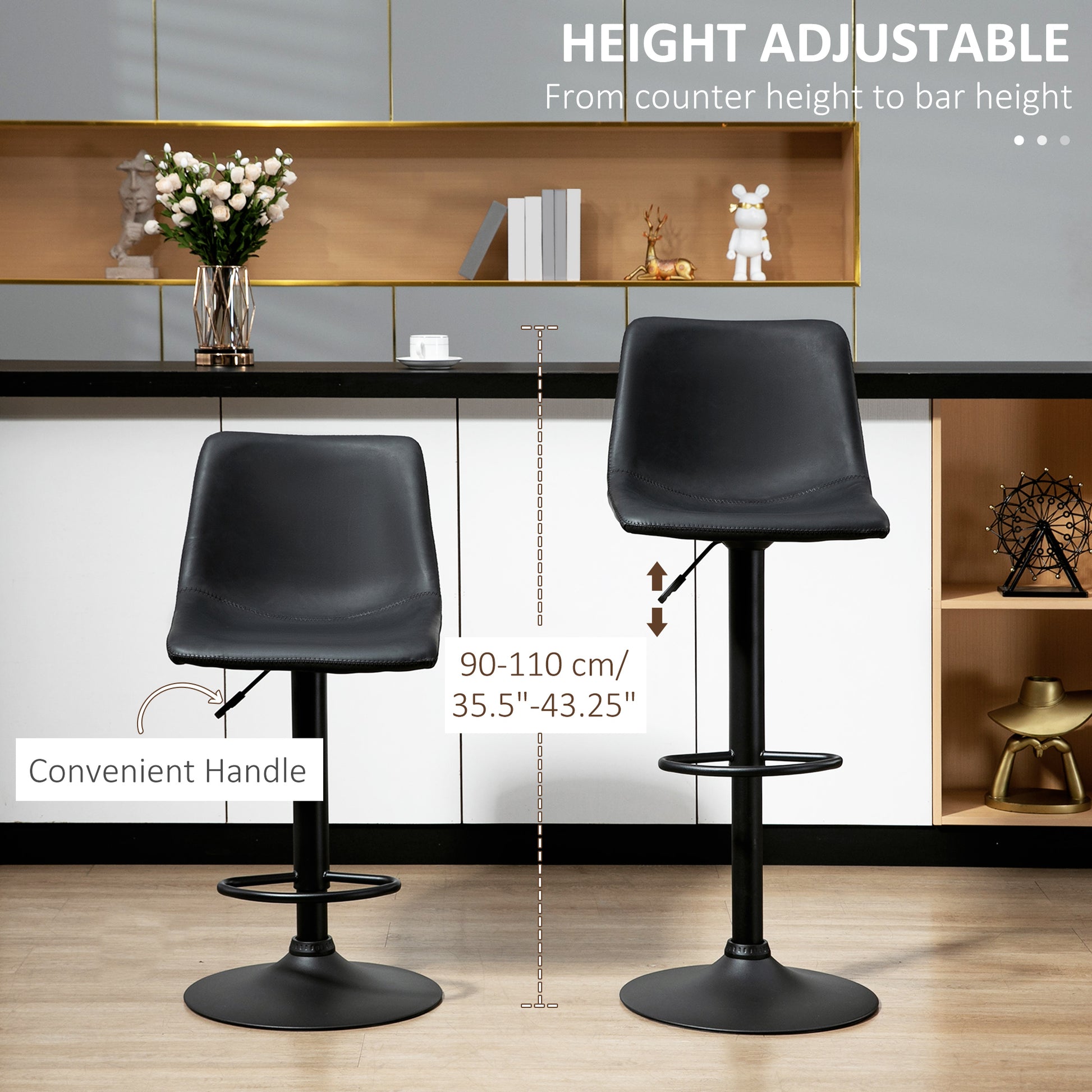 Aosom Adjustable Swivel Bar Stools Set of 2 - Retro Grey PU Leather-Home Furnishings > Kitchen & Dining Furniture > Bar Stools-DECOROLALA