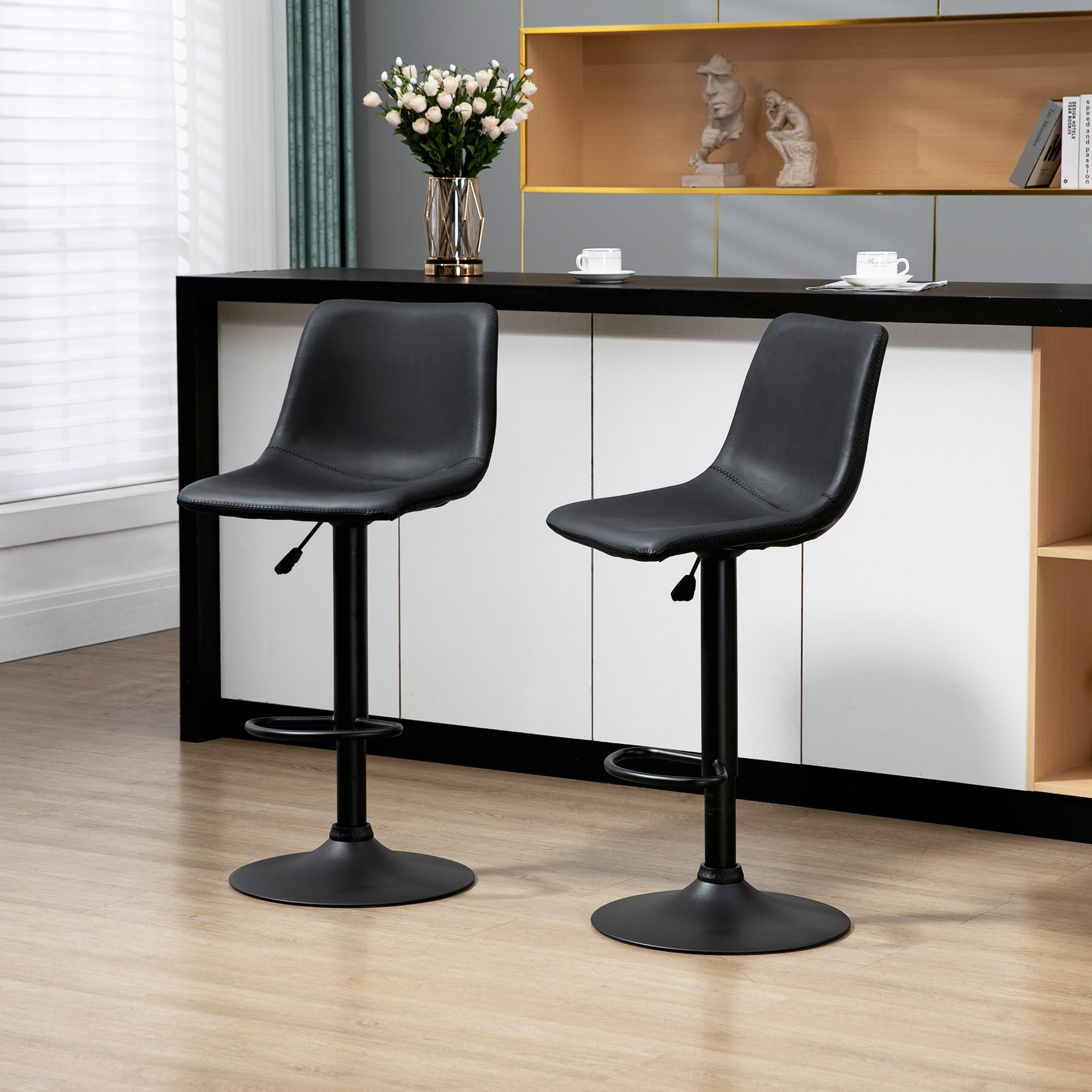 Aosom Adjustable Swivel Bar Stools Set of 2 - Retro Grey PU Leather-Home Furnishings > Kitchen & Dining Furniture > Bar Stools-DECOROLALA