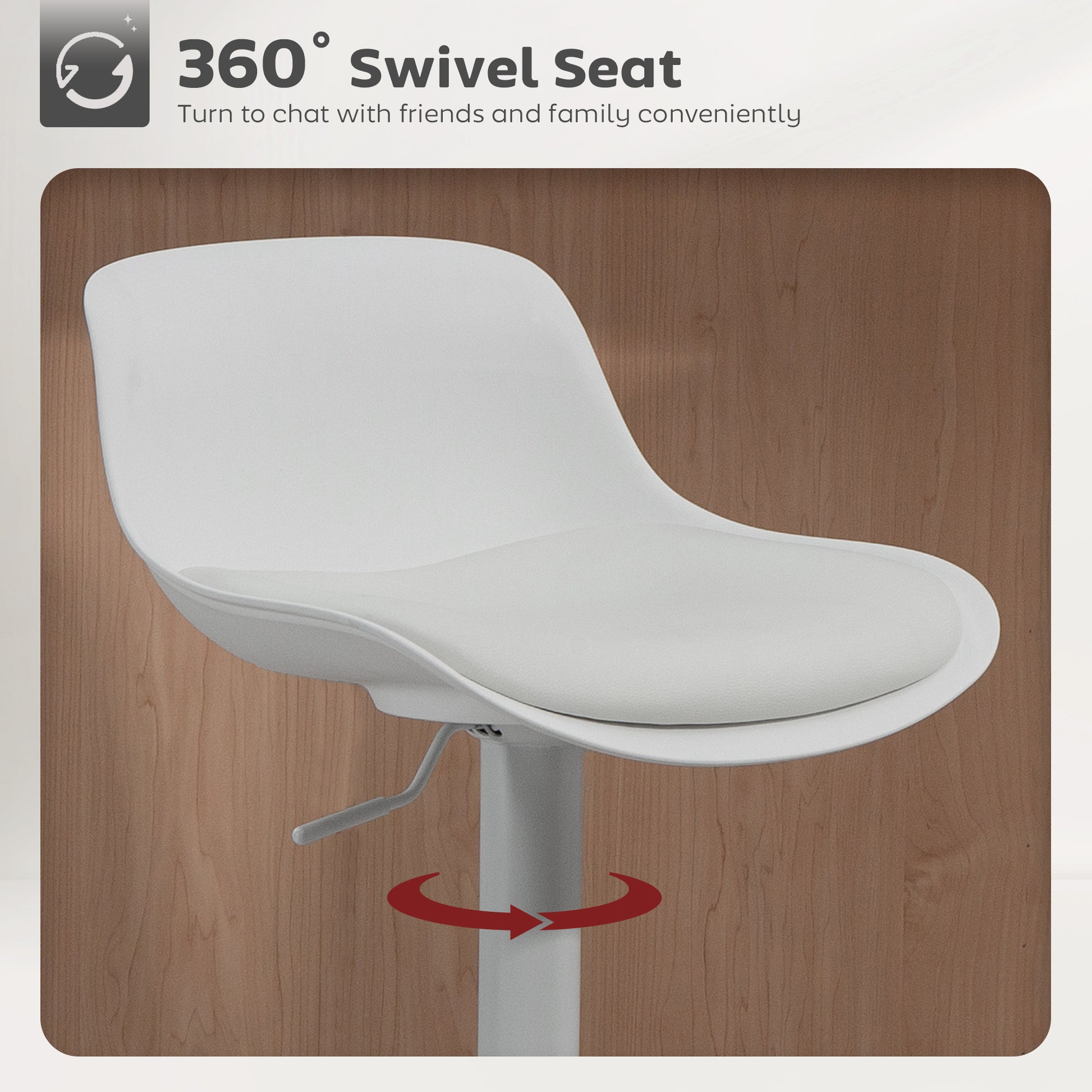 Aosom Adjustable Swivel Bar Stools - Set of 2, White PU Leather-Home Furnishings > Kitchen & Dining Furniture > Bar Stools-DECOROLALA
