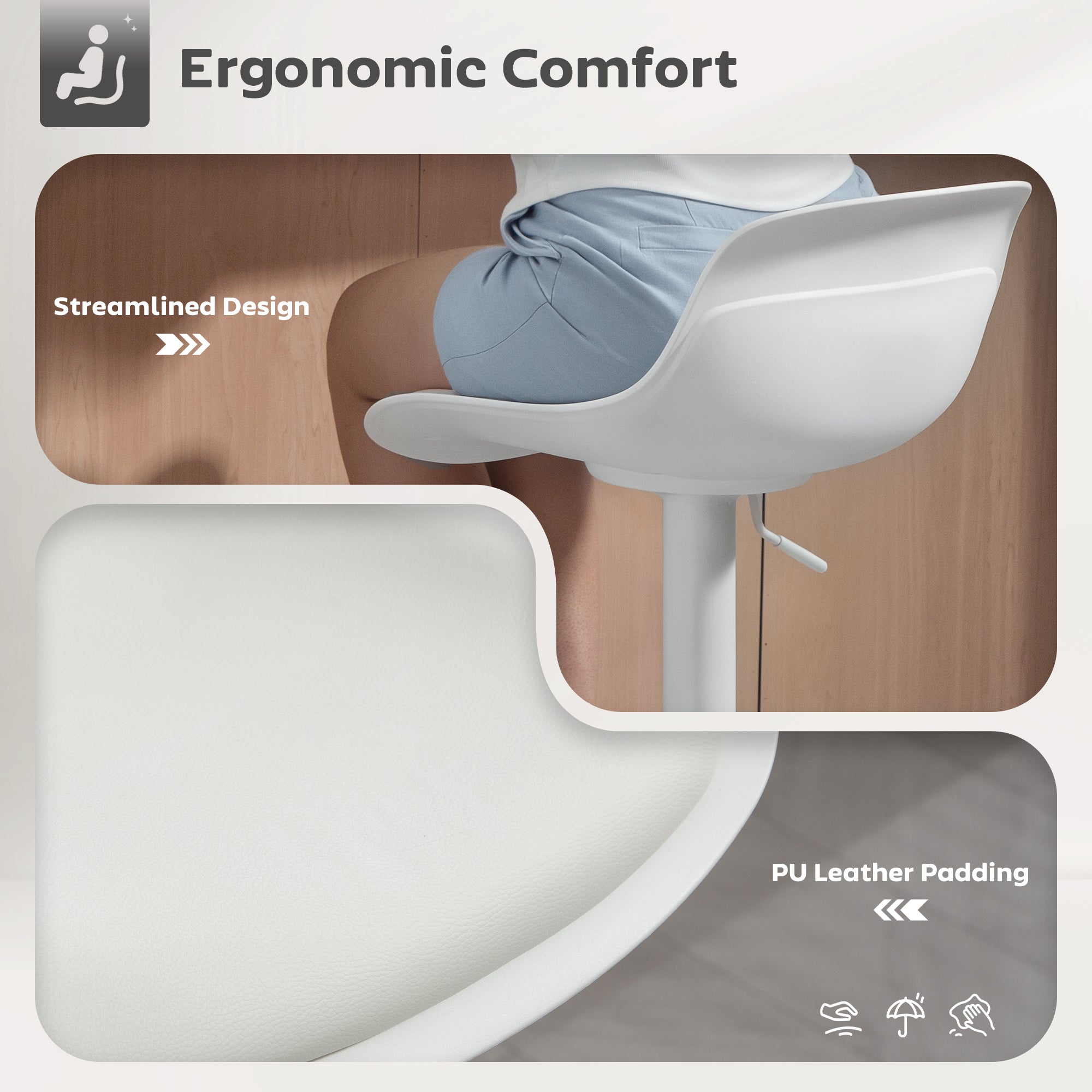 Aosom Adjustable Swivel Bar Stools - Set of 2, White PU Leather-Home Furnishings > Kitchen & Dining Furniture > Bar Stools-DECOROLALA