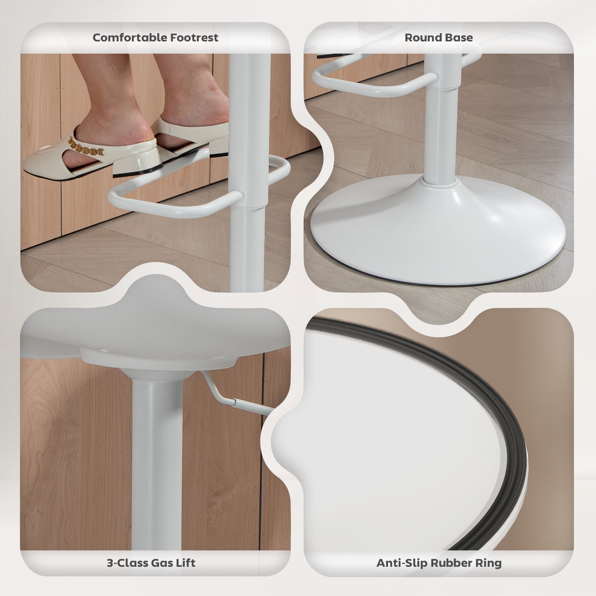 Aosom Adjustable Swivel Bar Stools - Set of 2, White PU Leather-Home Furnishings > Kitchen & Dining Furniture > Bar Stools-DECOROLALA
