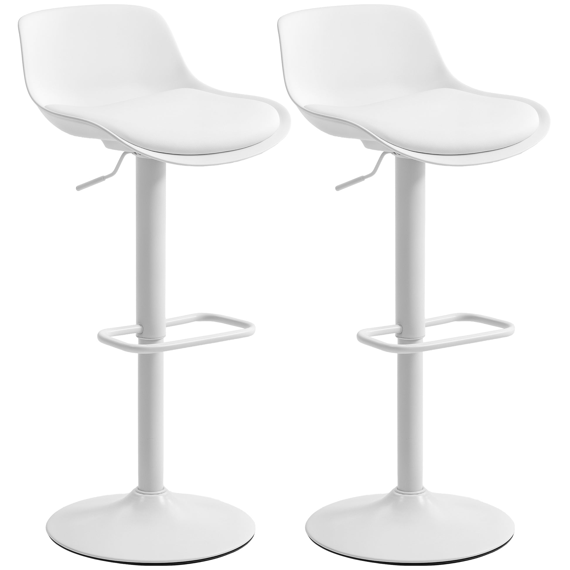 Aosom Adjustable Swivel Bar Stools - Set of 2, White PU Leather-Home Furnishings > Kitchen & Dining Furniture > Bar Stools-DECOROLALA