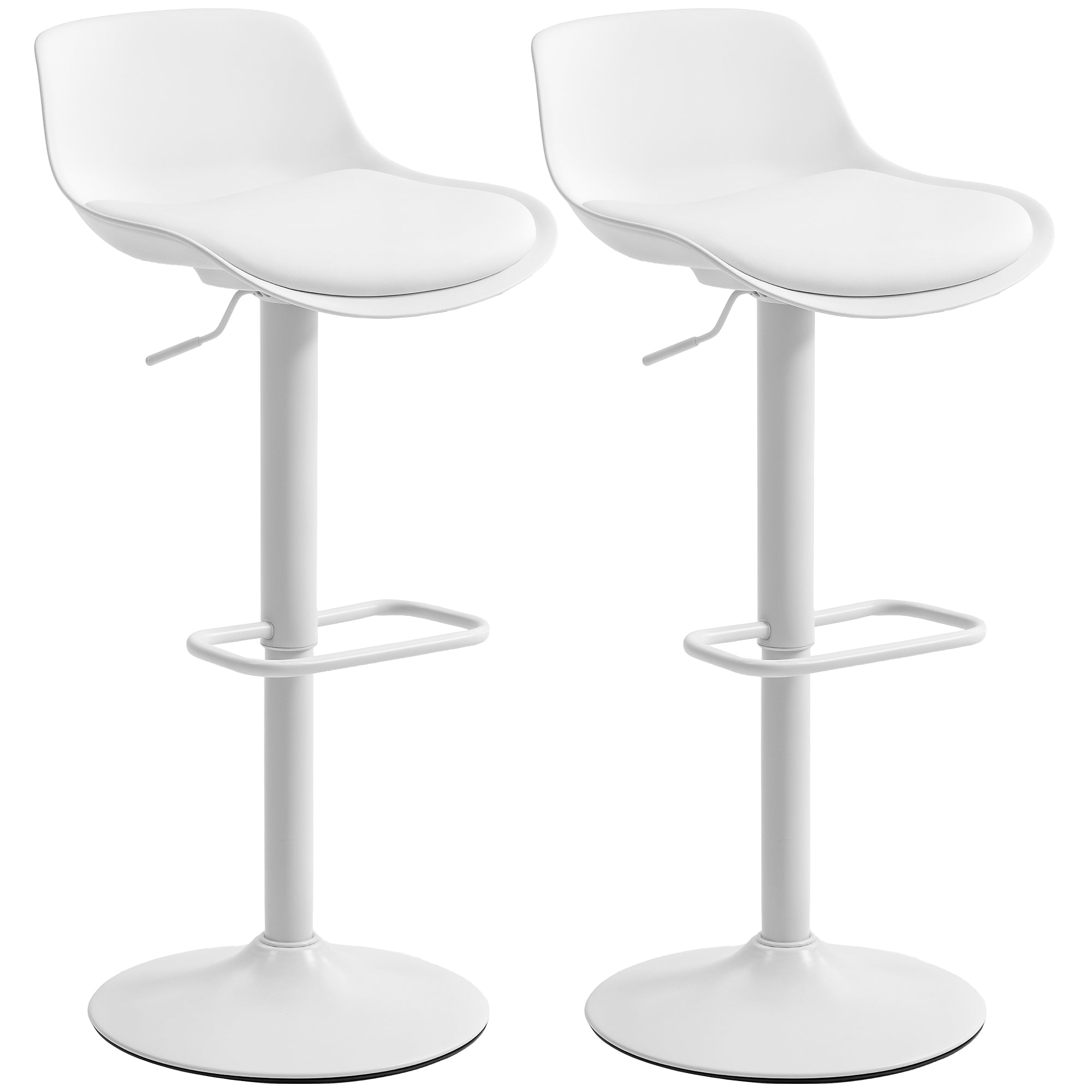 Aosom Adjustable Swivel Bar Stools - Set of 2, White PU Leather-Home Furnishings > Kitchen & Dining Furniture > Bar Stools-DECOROLALA