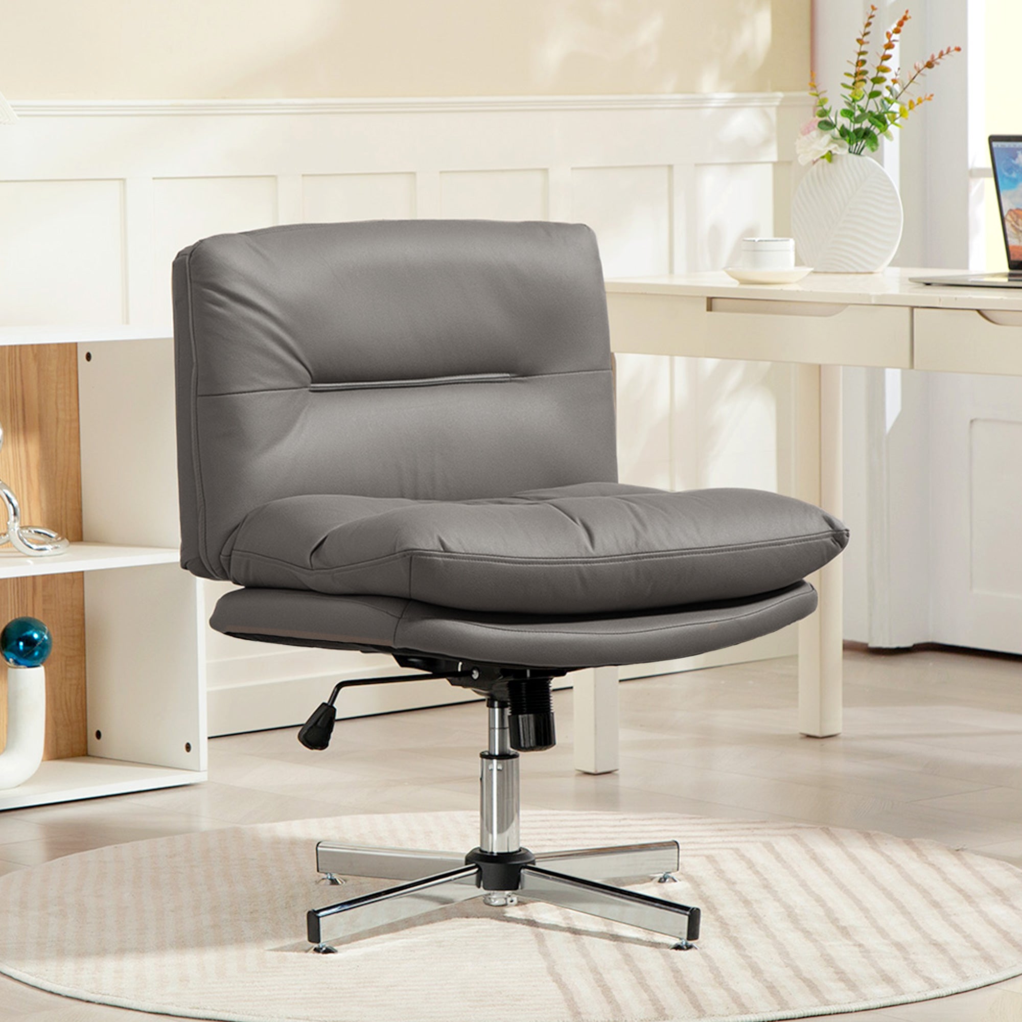 Armless Office Chair, Criss Cross Chair with Adjustable Height & Tilt Function for Home Office, Study, Grey-Office Products > Office Furniture > Office Chairs > Task Chairs-DECOROLALA