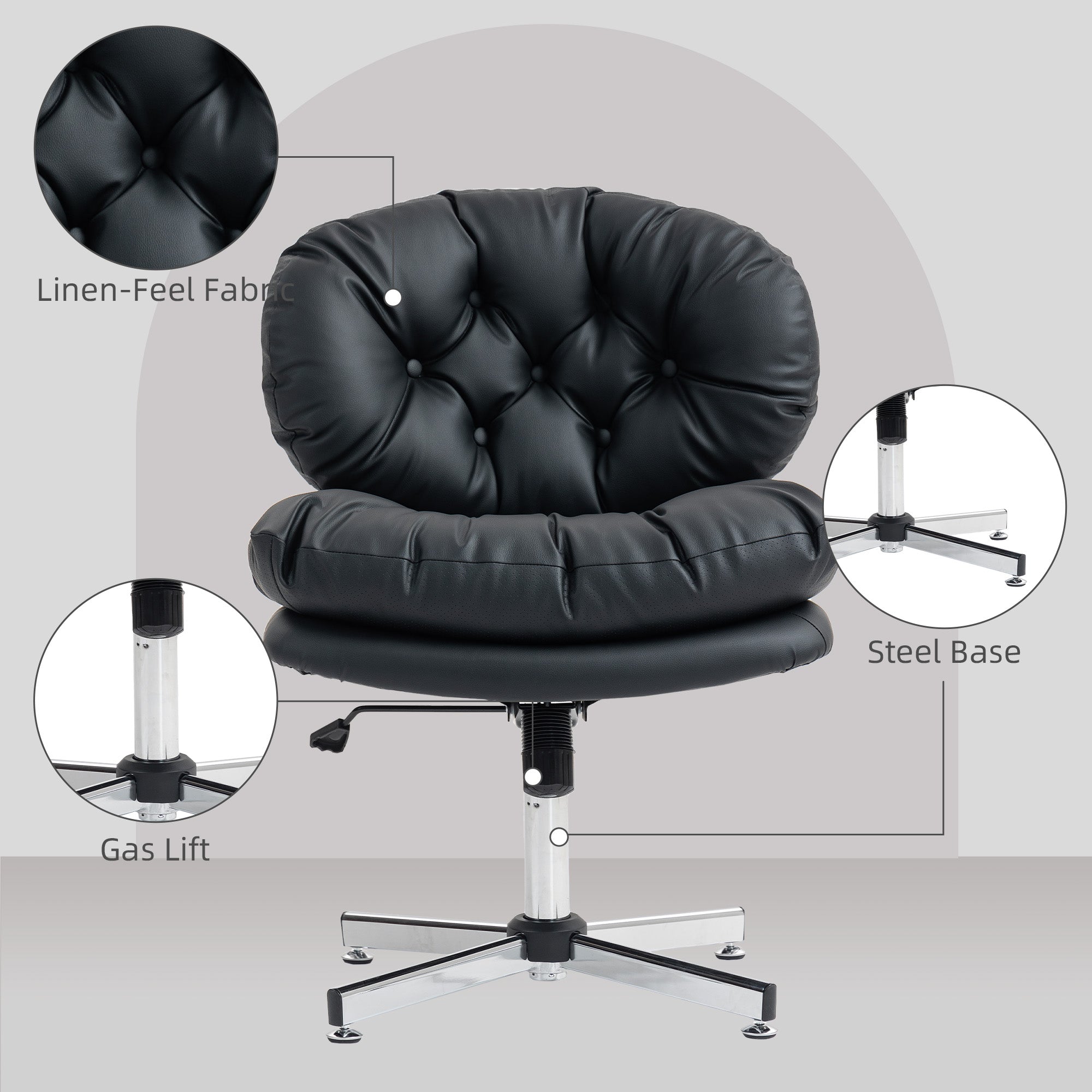 Computer Desk Chair, Armless Office Chair with Wide Padded Seat and Adjustable Height, Black-Office Products > Office Furniture > Office Chairs > Task Chairs-DECOROLALA