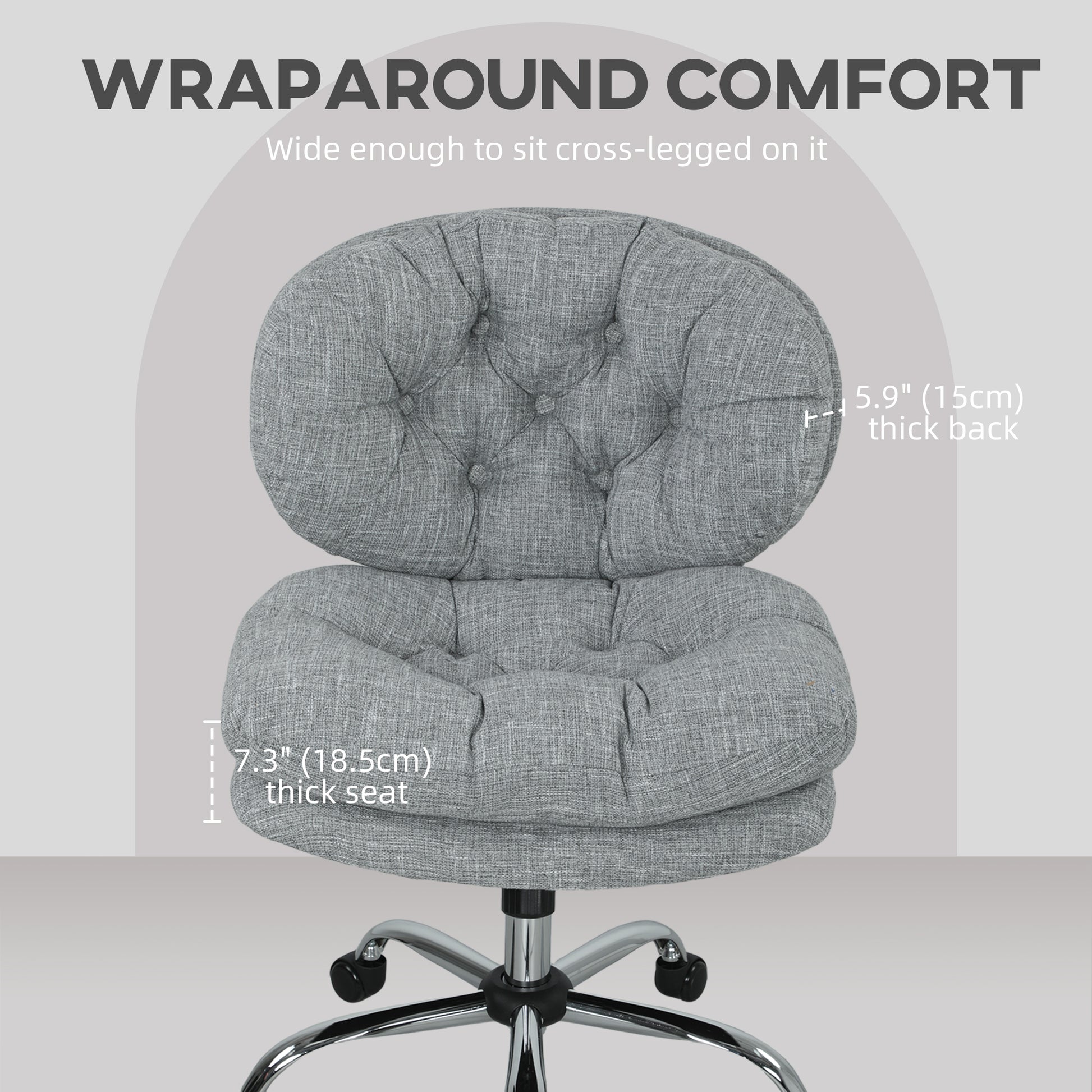 Computer Desk Chair, Armless Office Chair with Wide Padded Seat and Adjustable Height, Tilt Function, Grey-Office Products > Office Furniture > Office Chairs > Task Chairs-DECOROLALA