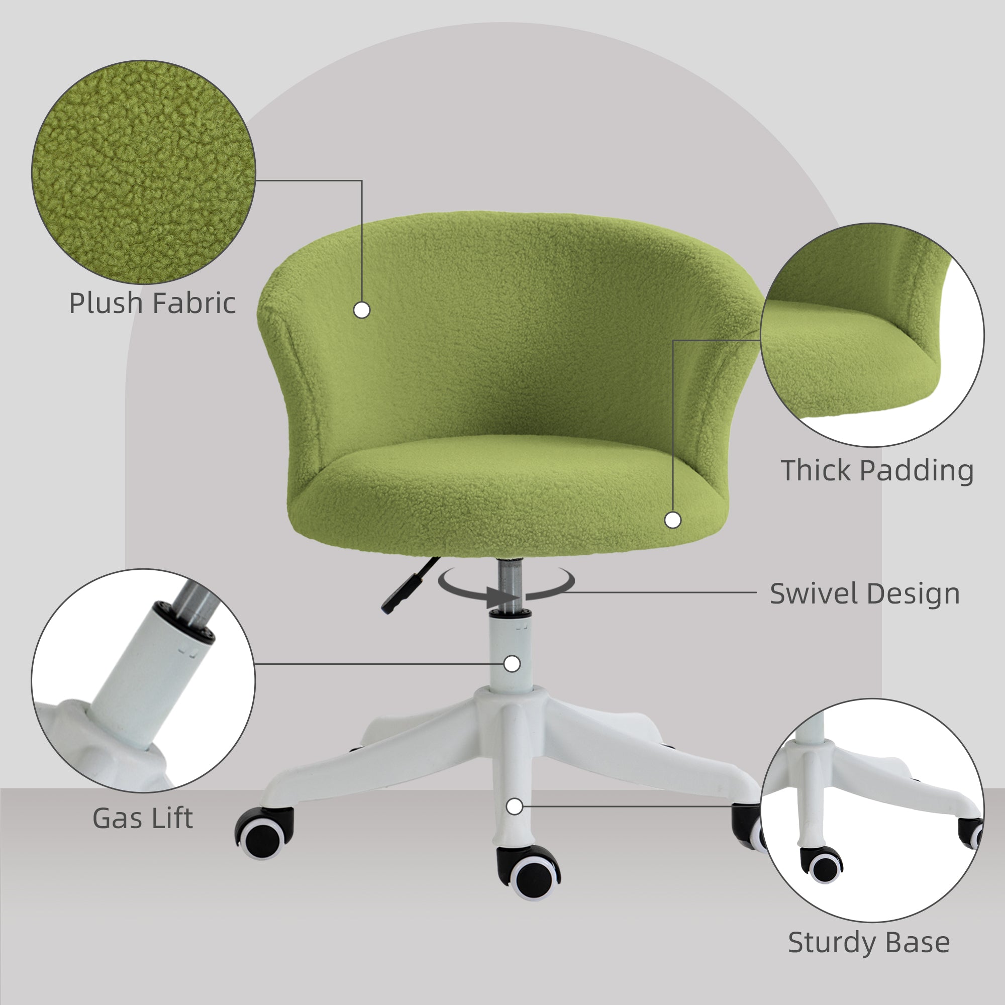 Armless Office Chair, Fluffy Computer Desk Chair with Adjustable Height, Swivel Wheels, Mid Back, Light Green-Office Products > Office Furniture > Office Chairs > Task Chairs-DECOROLALA