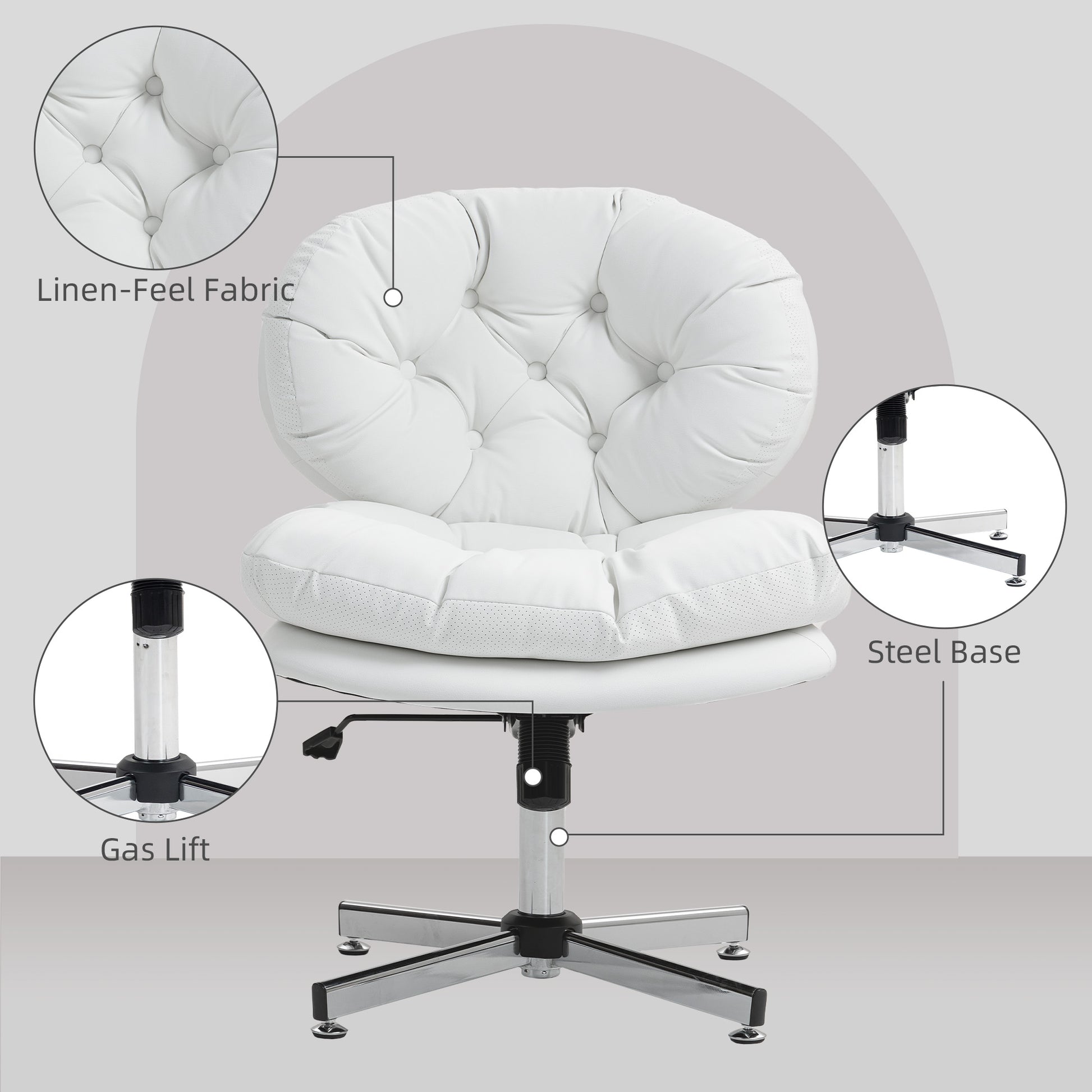 Computer Desk Chair, Armless Office Chair with Wide Padded Seat and Adjustable Height, White-Office Products > Office Furniture > Office Chairs > Task Chairs-DECOROLALA