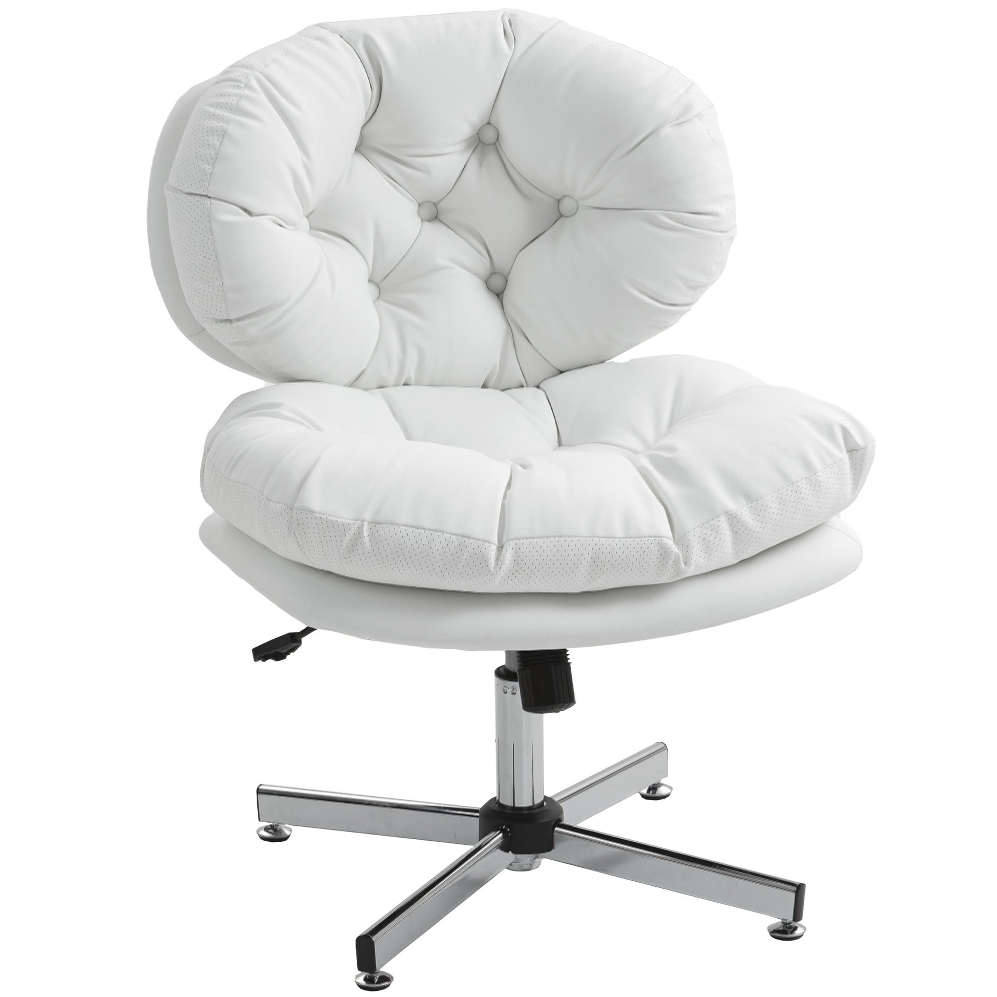 Computer Desk Chair, Armless Office Chair with Wide Padded Seat and Adjustable Height, White-Office Products > Office Furniture > Office Chairs > Task Chairs-DECOROLALA