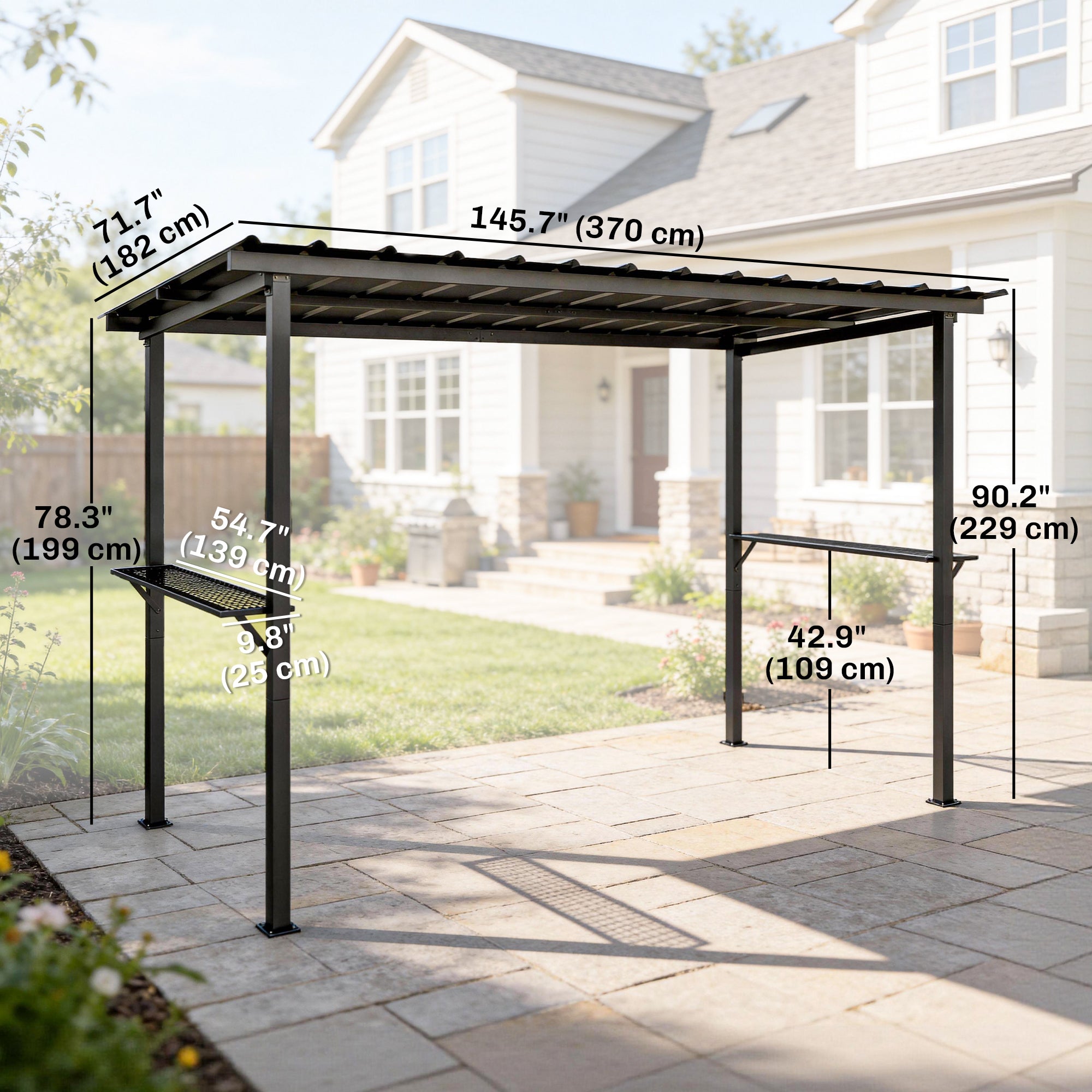 Aosom BBQ Gazebo 12'x6' Hardtop Black - 2 Shelves-DECOROLALA