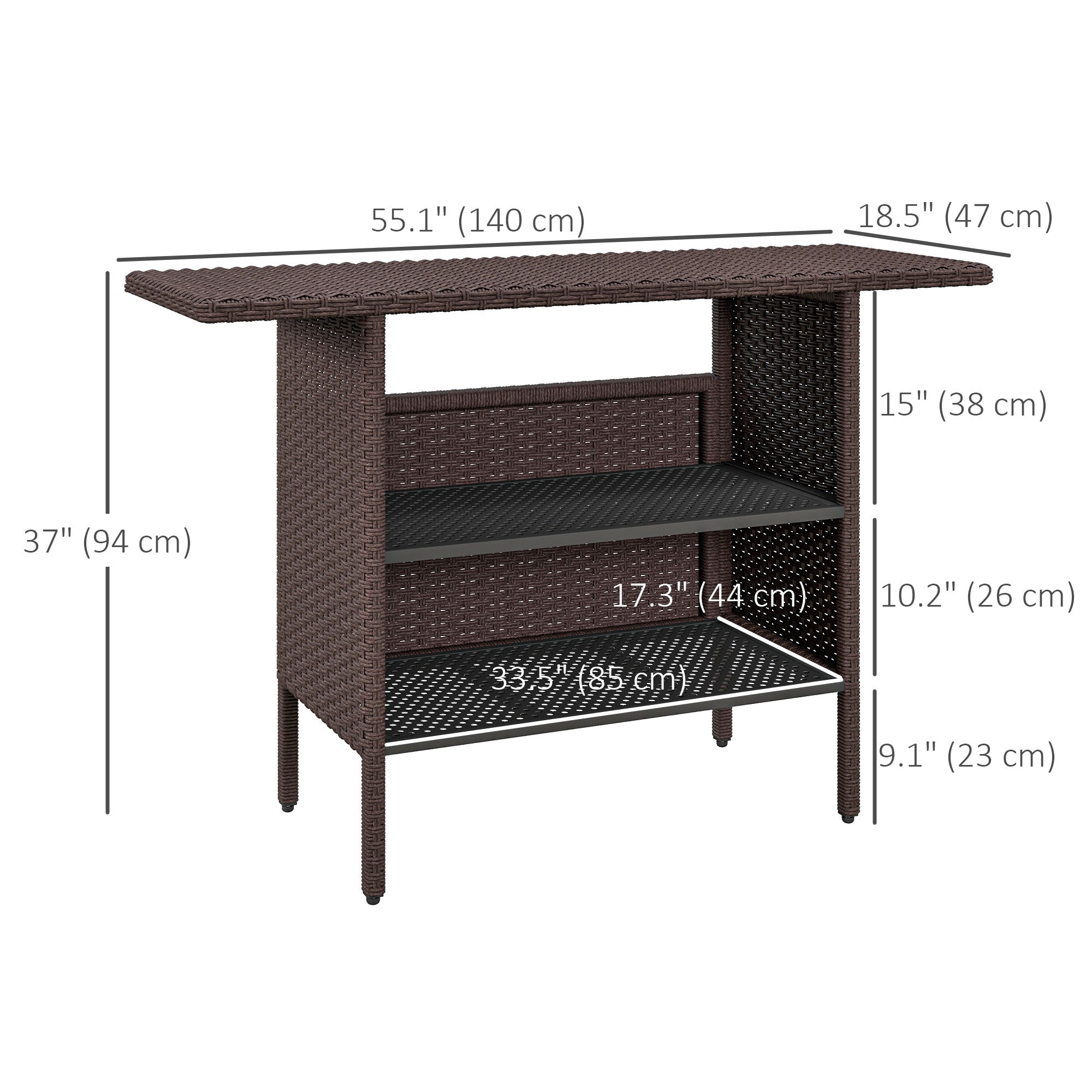 Aosom Bar Height Outdoor Rattan Table - Brown-DECOROLALA