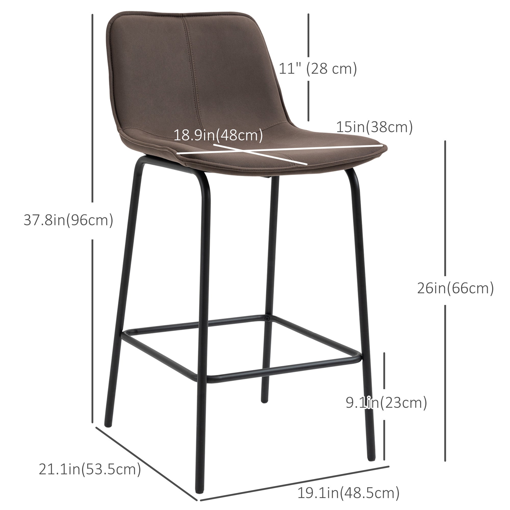 Aosom Bar Stools Set of 2 - 26" Counter Height Chairs Coffee-Home Furnishings > Kitchen & Dining Furniture > Bar Stools-DECOROLALA