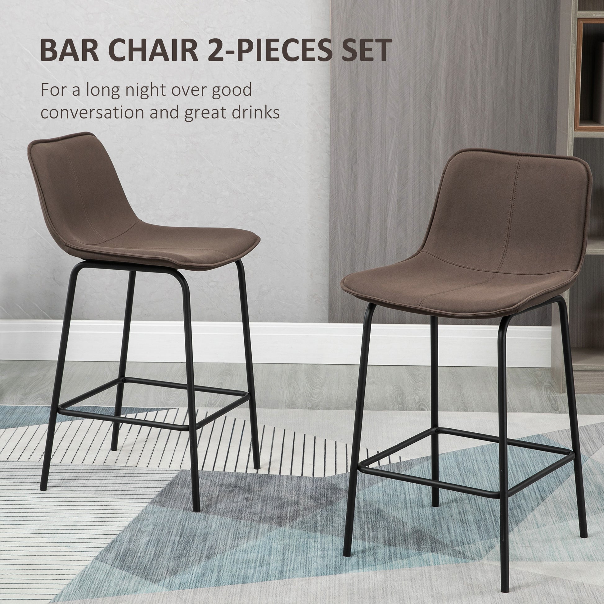 Aosom Bar Stools Set of 2 - 26" Counter Height Chairs Coffee-Home Furnishings > Kitchen & Dining Furniture > Bar Stools-DECOROLALA