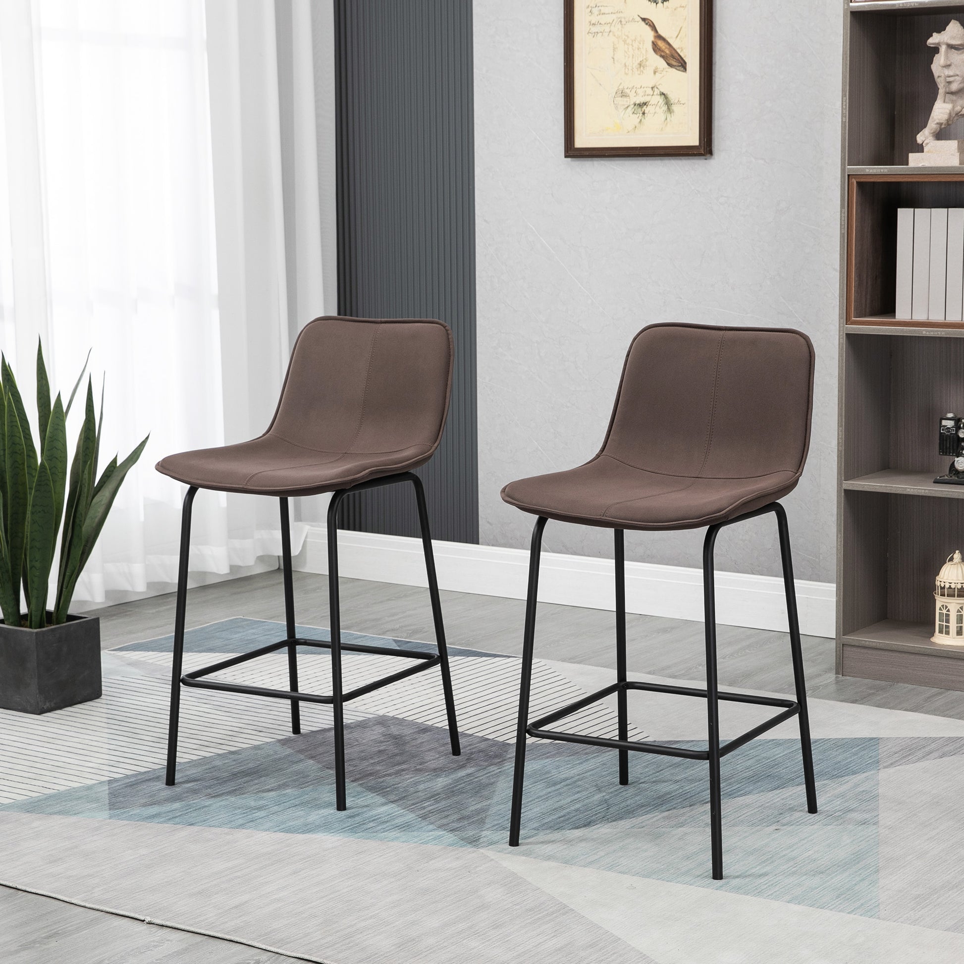 Aosom Bar Stools Set of 2 - 26" Counter Height Chairs Coffee-Home Furnishings > Kitchen & Dining Furniture > Bar Stools-DECOROLALA