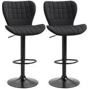 Aosom Bar Stools Set of 2 - Black Linen Adjustable Swivel Chairs-Home Furnishings > Kitchen & Dining Furniture > Bar Stools-DECOROLALA