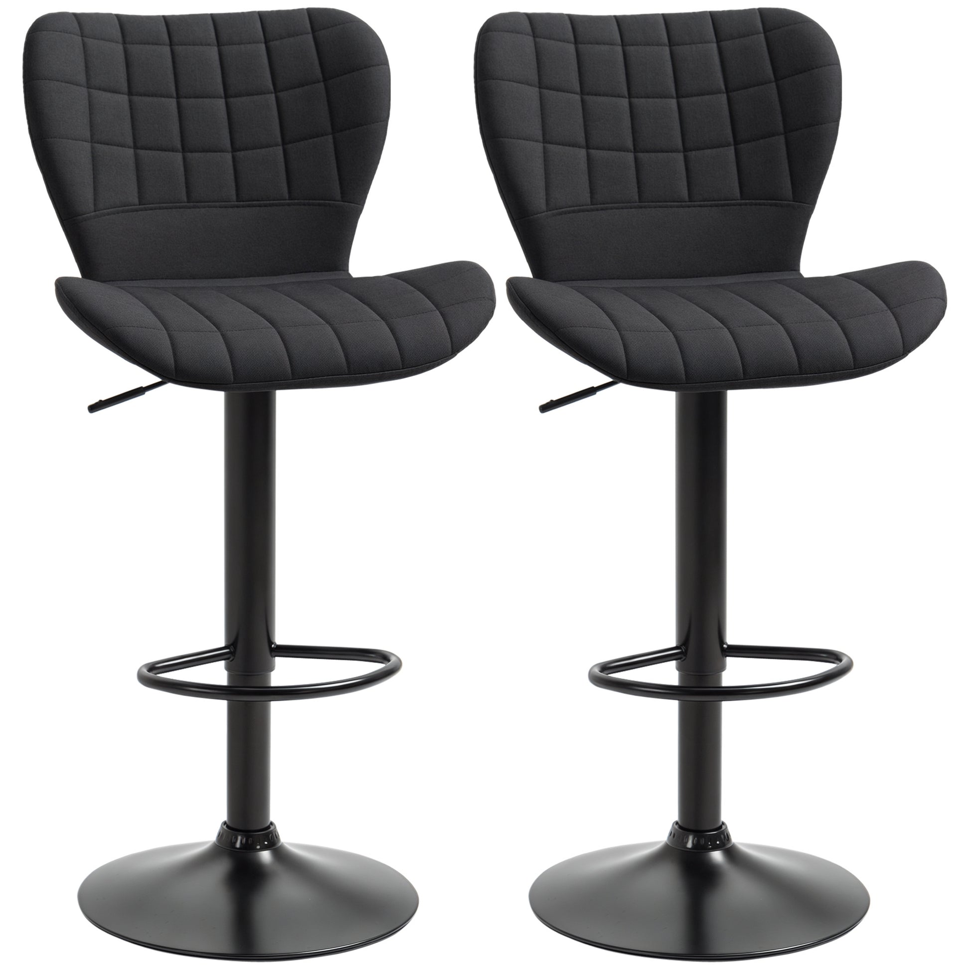 Aosom Bar Stools Set of 2 - Black Linen Adjustable Swivel Chairs-Home Furnishings > Kitchen & Dining Furniture > Bar Stools-DECOROLALA