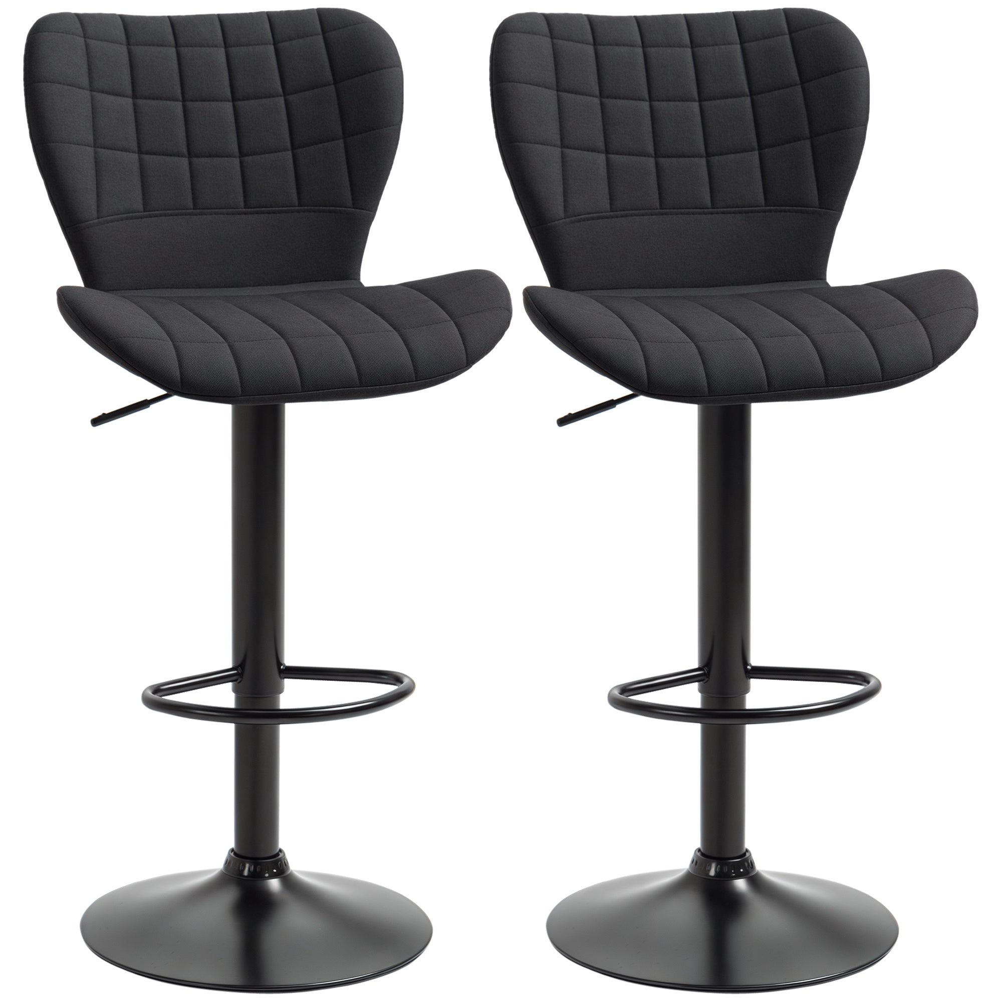 Aosom Bar Stools Set of 2 - Black Linen Adjustable Swivel Chairs-Home Furnishings > Kitchen & Dining Furniture > Bar Stools-DECOROLALA