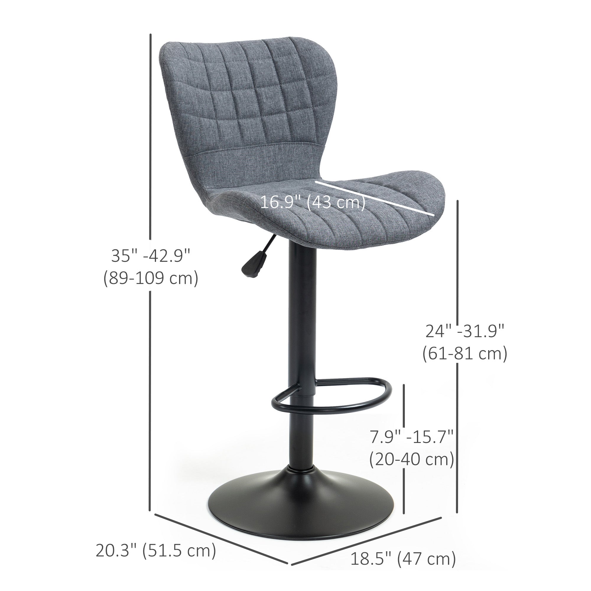 Aosom Bar Stools Set of 2 - Grey Swivel Adjustable Counter Stools-Home Furnishings > Kitchen & Dining Furniture > Bar Stools-DECOROLALA