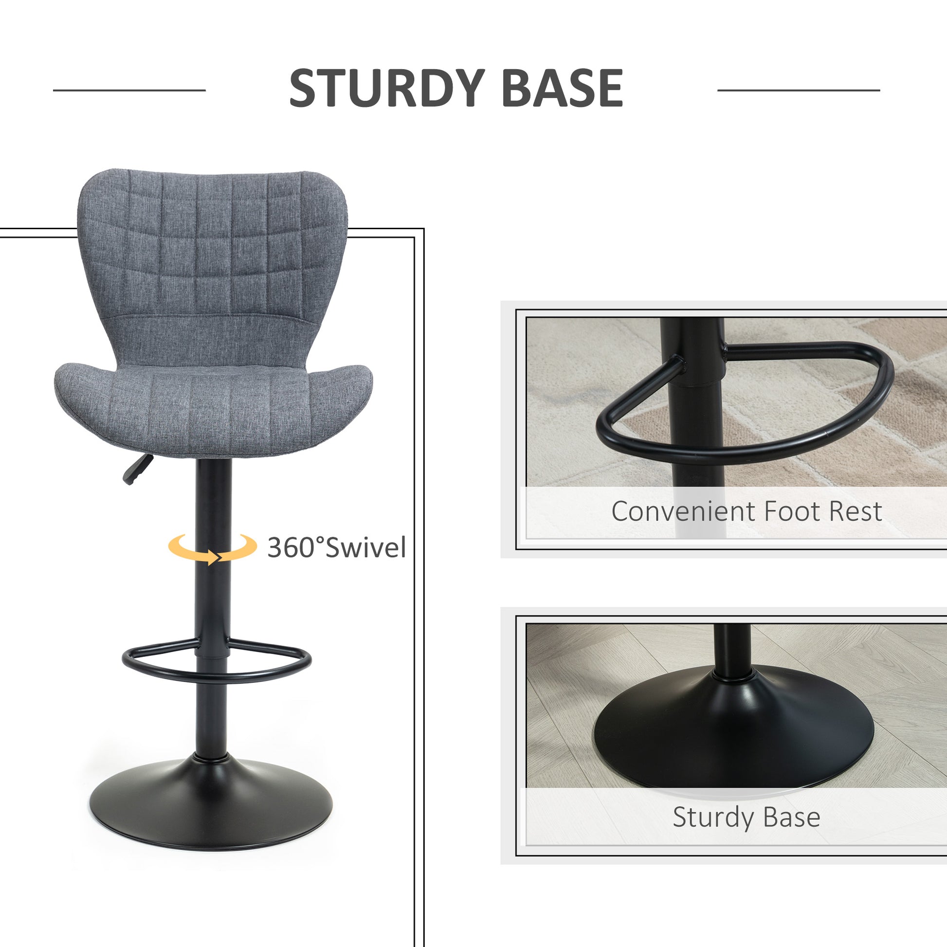 Aosom Bar Stools Set of 2 - Grey Swivel Adjustable Counter Stools-Home Furnishings > Kitchen & Dining Furniture > Bar Stools-DECOROLALA