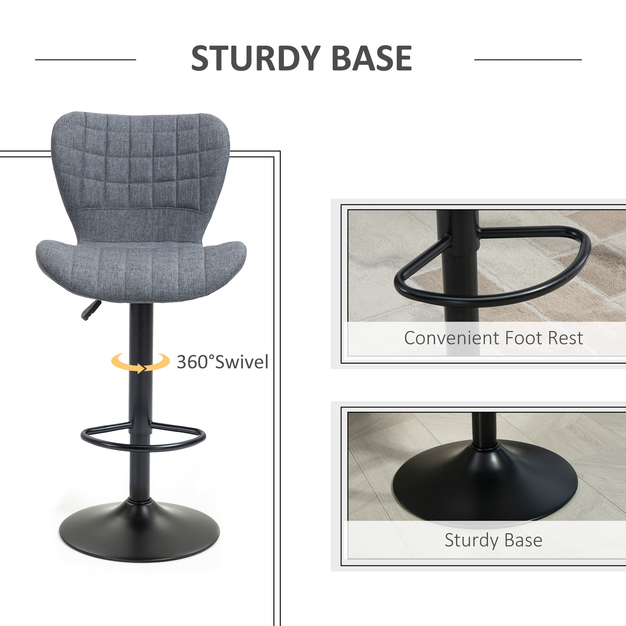 Aosom Bar Stools Set of 2 - Grey Swivel Adjustable Counter Stools-Home Furnishings > Kitchen & Dining Furniture > Bar Stools-DECOROLALA