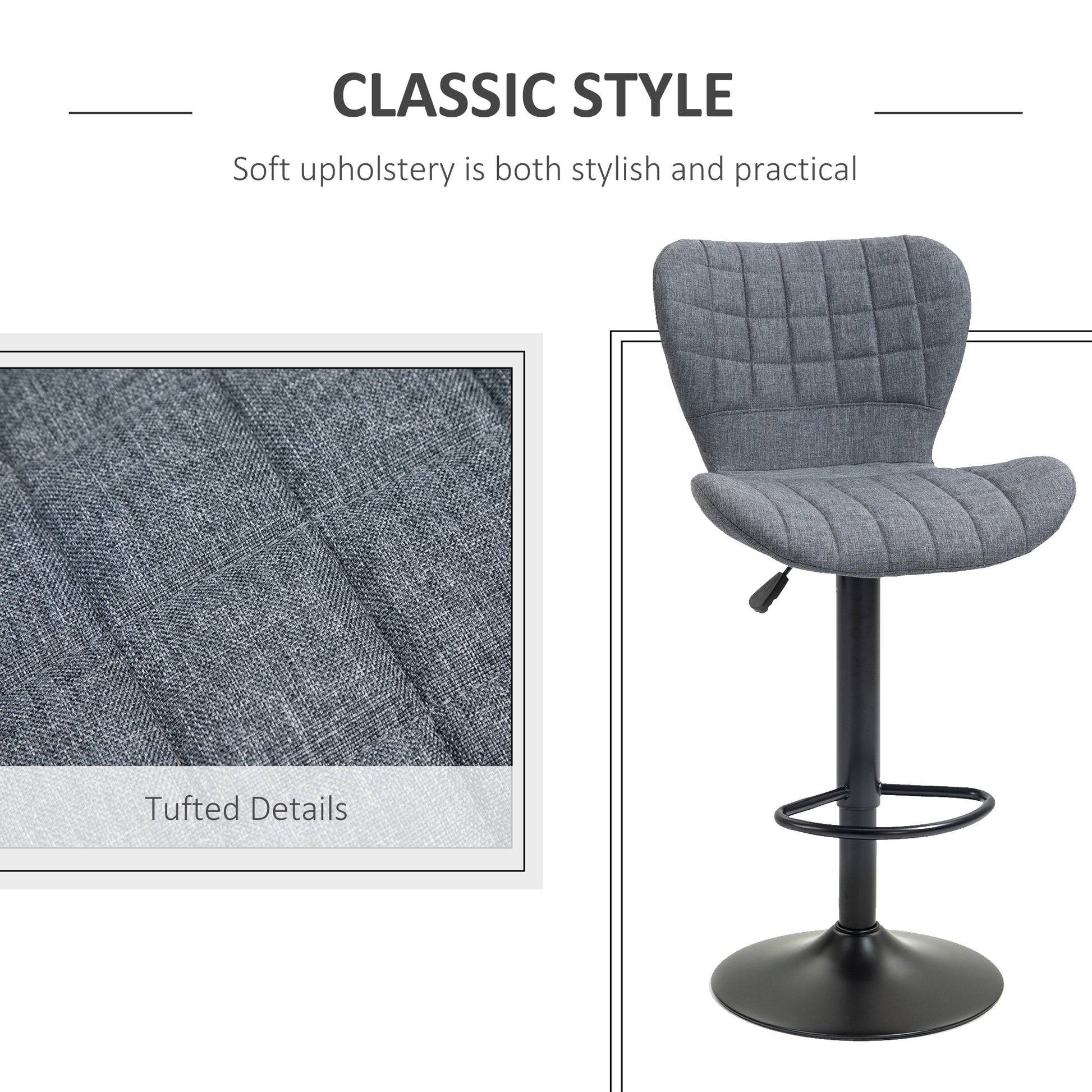 Aosom Bar Stools Set of 2 - Grey Swivel Adjustable Counter Stools-Home Furnishings > Kitchen & Dining Furniture > Bar Stools-DECOROLALA
