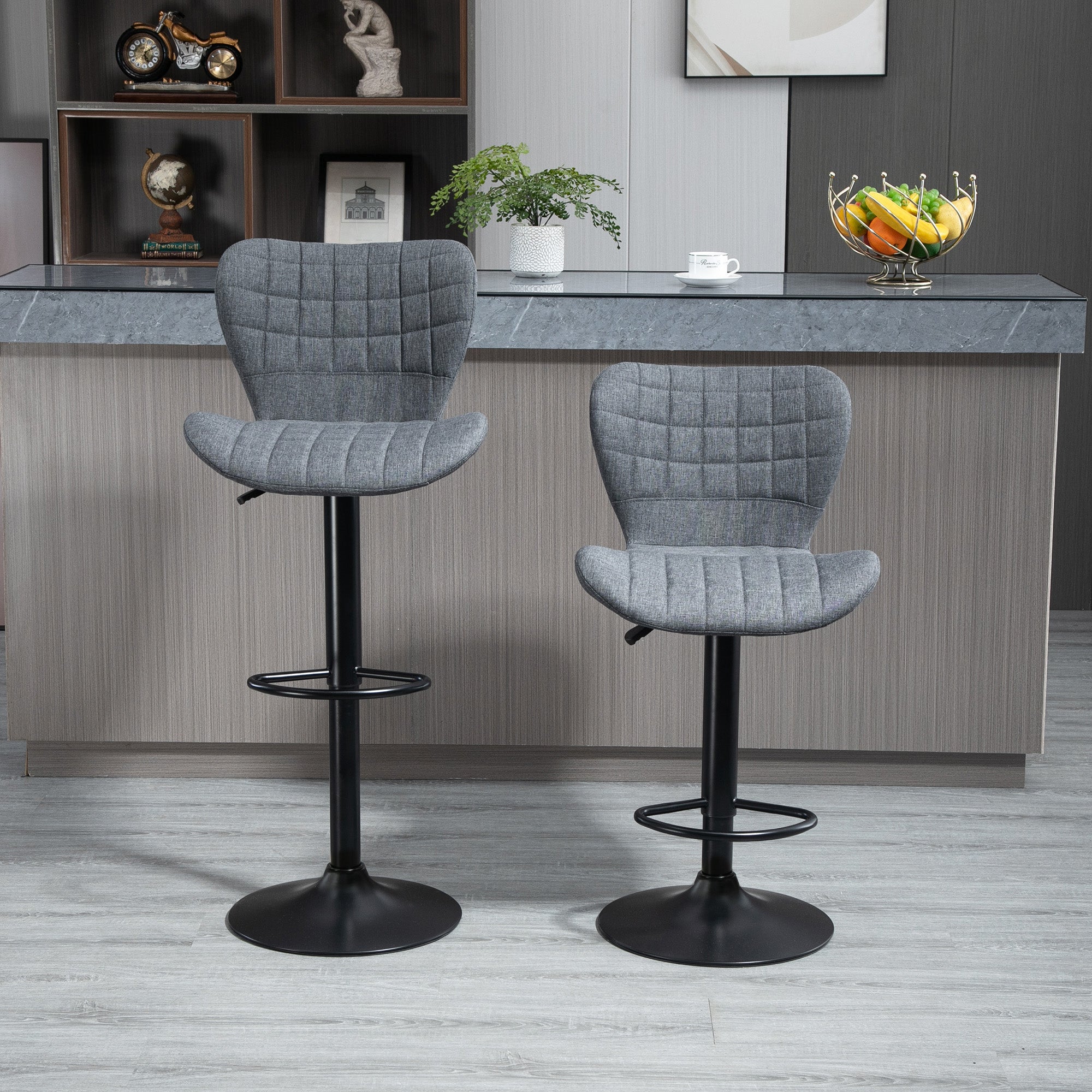 Aosom Bar Stools Set of 2 - Grey Swivel Adjustable Counter Stools-Home Furnishings > Kitchen & Dining Furniture > Bar Stools-DECOROLALA