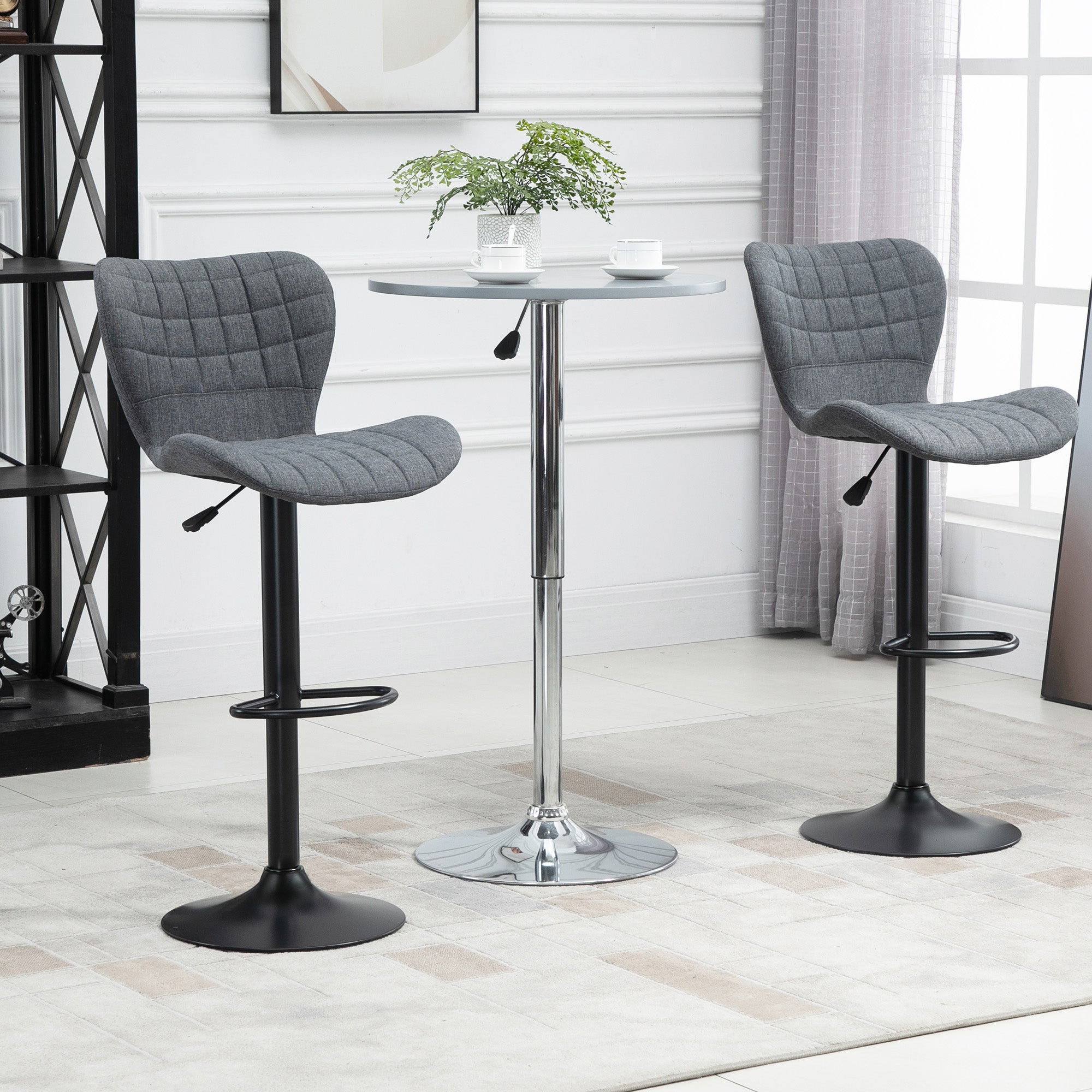 Aosom Bar Stools Set of 2 - Grey Swivel Adjustable Counter Stools-Home Furnishings > Kitchen & Dining Furniture > Bar Stools-DECOROLALA