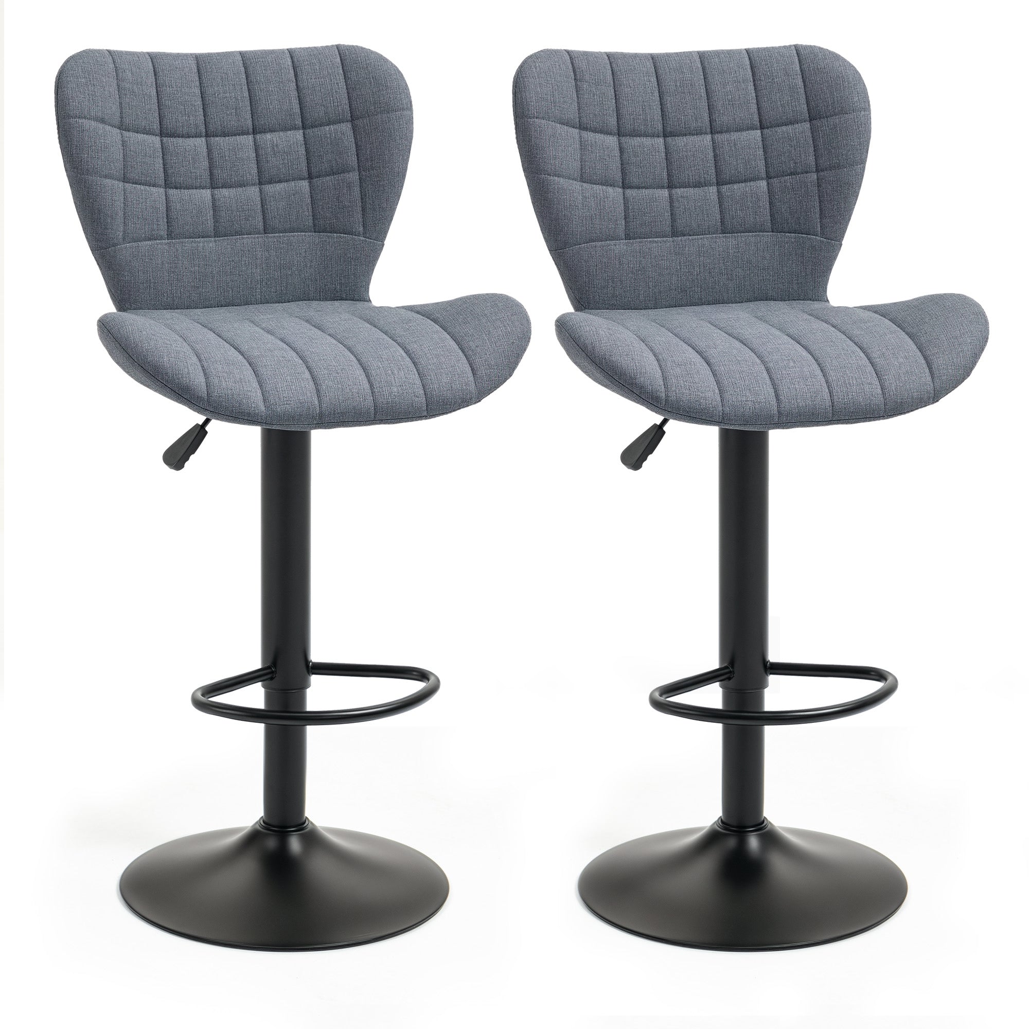 Aosom Bar Stools Set of 2 - Grey Swivel Adjustable Counter Stools-Home Furnishings > Kitchen & Dining Furniture > Bar Stools-DECOROLALA