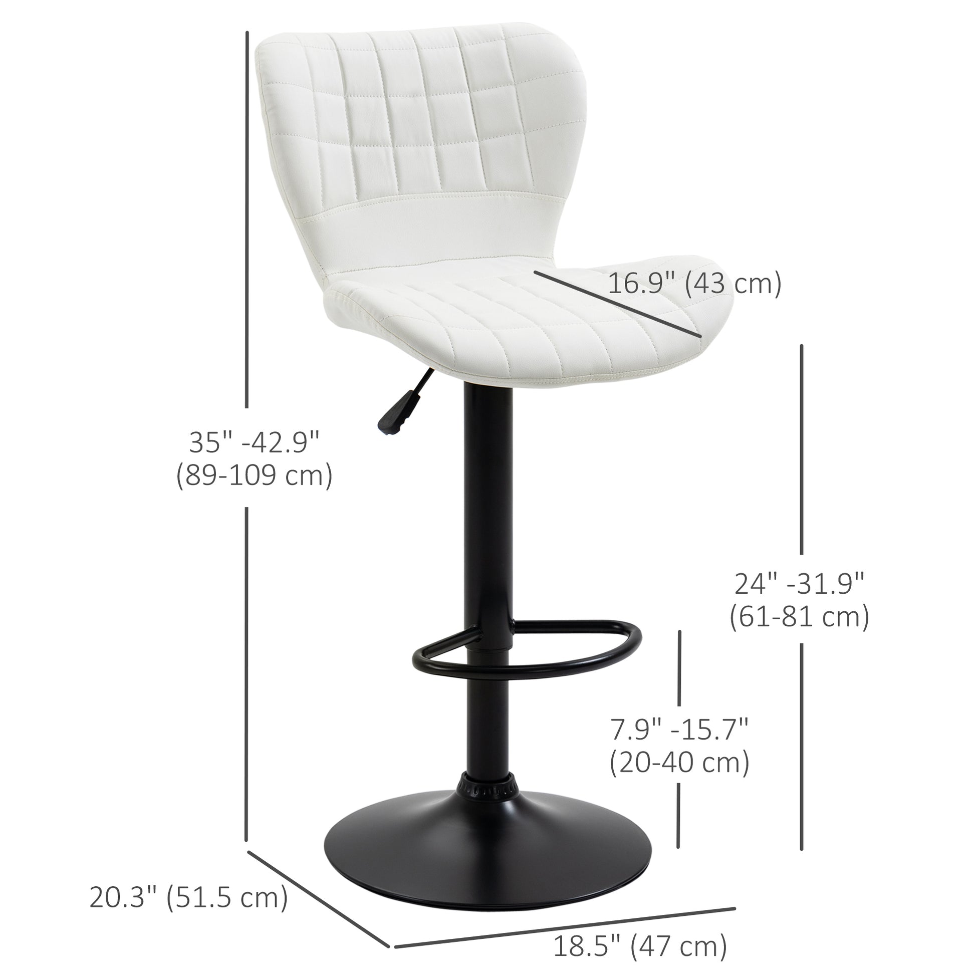 Aosom Bar Stools Set of 2 - White PU Leather Swivel Bar Chairs-Home Furnishings > Kitchen & Dining Furniture > Bar Stools-DECOROLALA