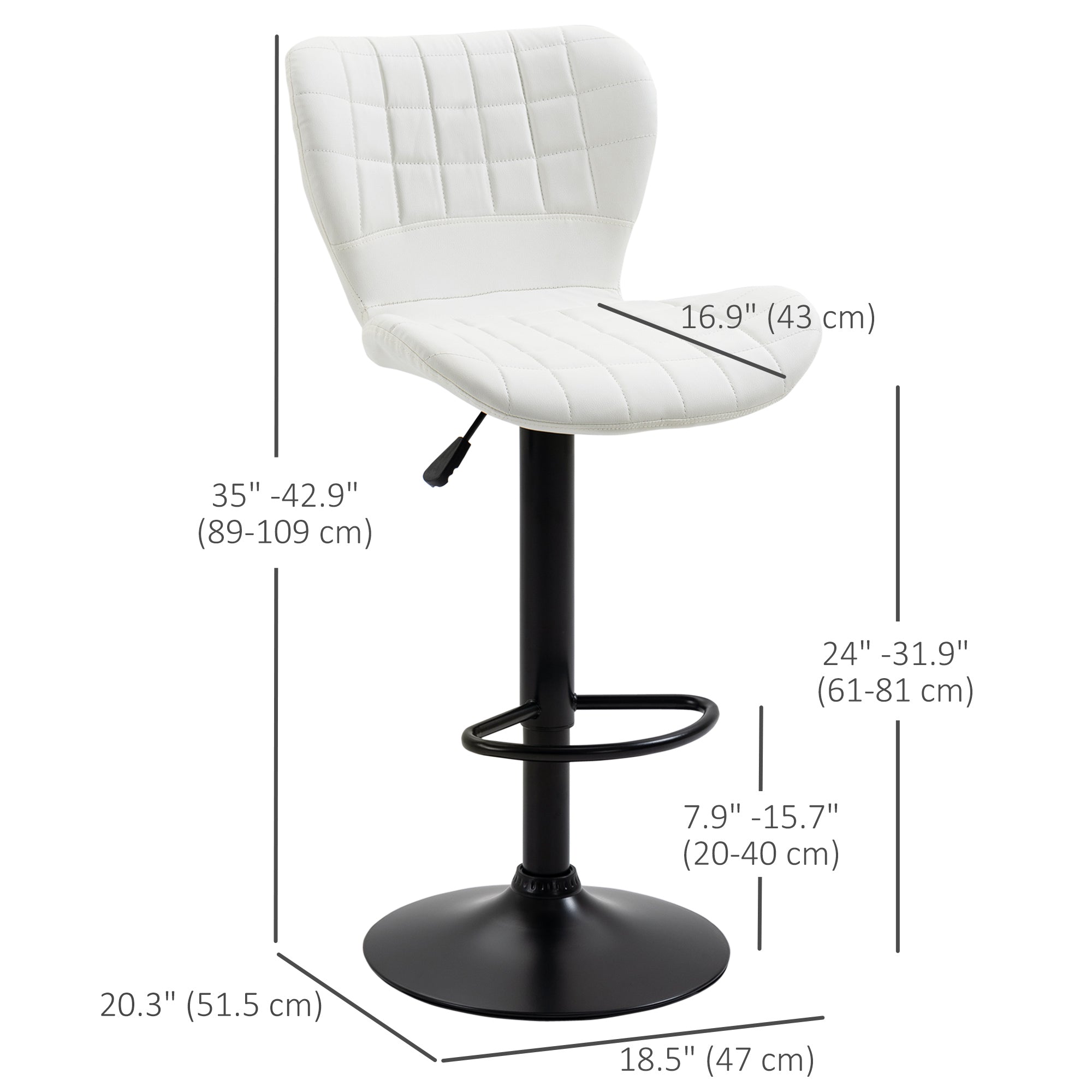 Aosom Bar Stools Set of 2 - White PU Leather Swivel Bar Chairs-Home Furnishings > Kitchen & Dining Furniture > Bar Stools-DECOROLALA
