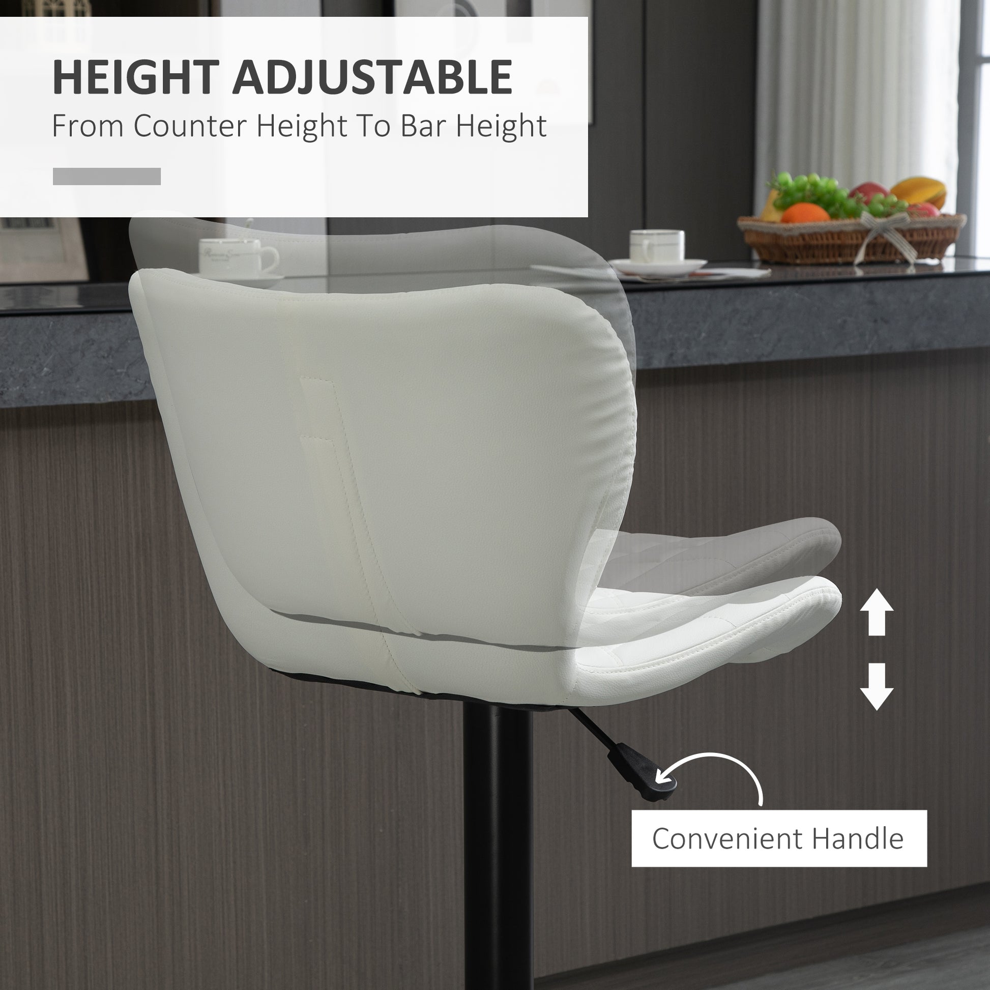 Aosom Bar Stools Set of 2 - White PU Leather Swivel Bar Chairs-Home Furnishings > Kitchen & Dining Furniture > Bar Stools-DECOROLALA