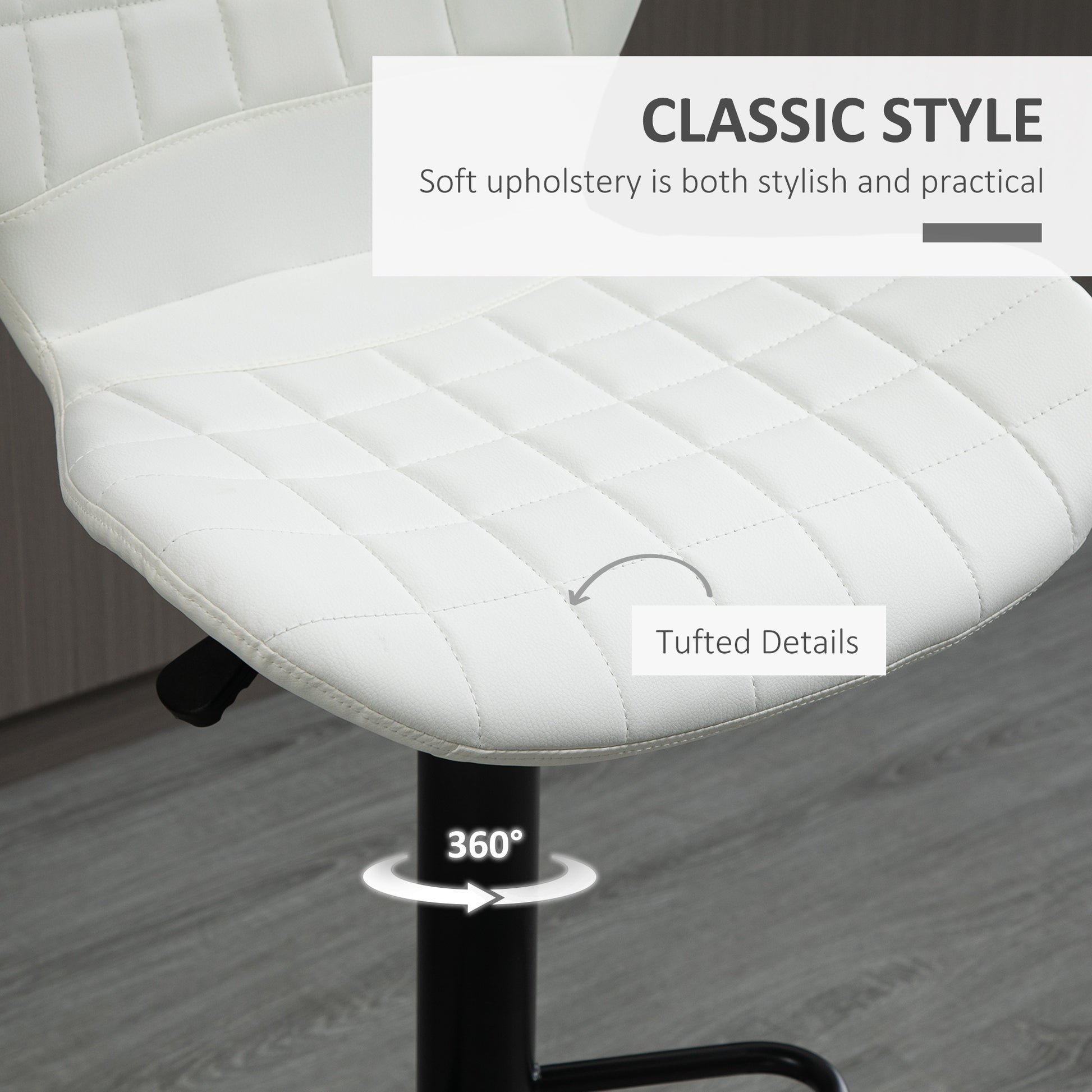 Aosom Bar Stools Set of 2 - White PU Leather Swivel Bar Chairs-Home Furnishings > Kitchen & Dining Furniture > Bar Stools-DECOROLALA