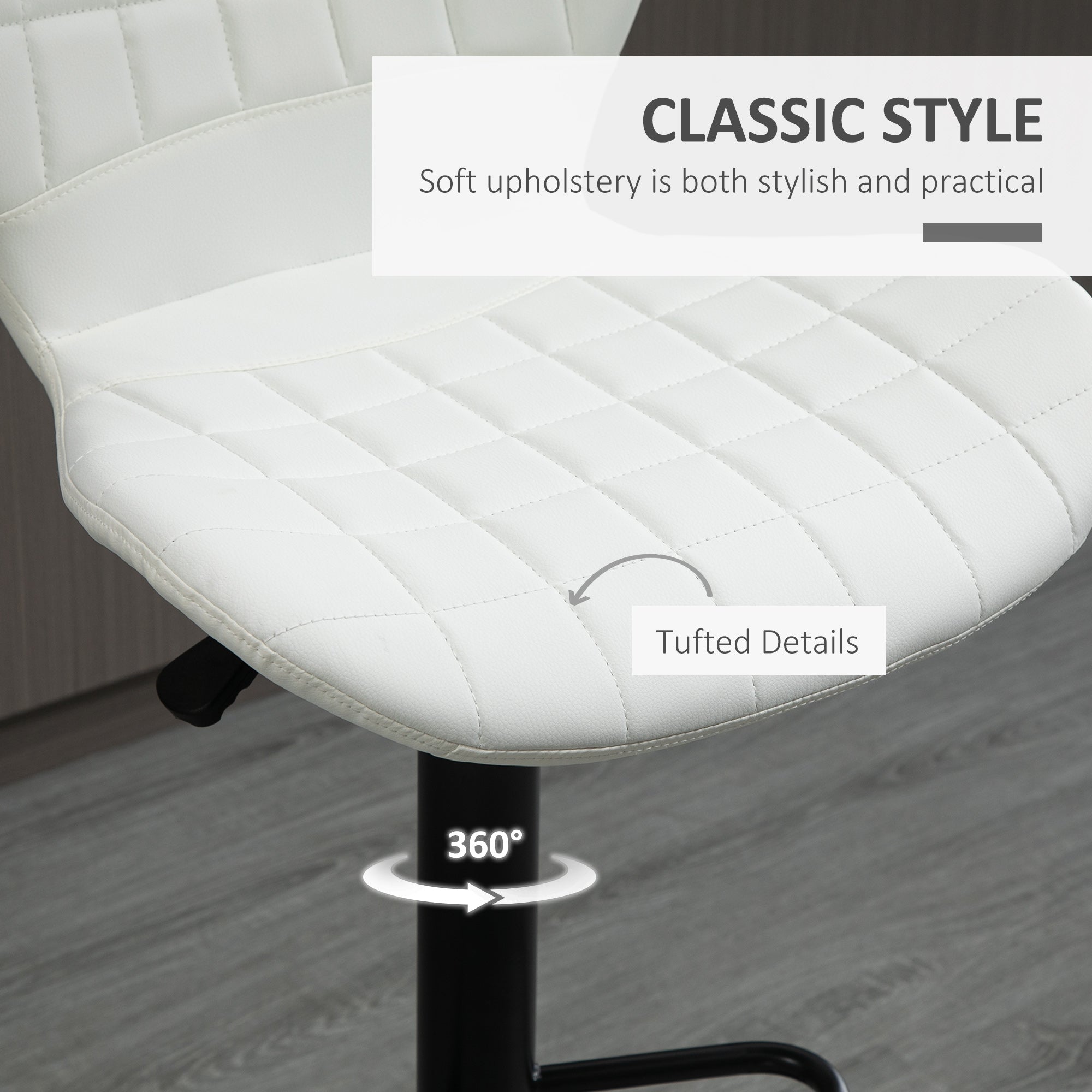 Aosom Bar Stools Set of 2 - White PU Leather Swivel Bar Chairs-Home Furnishings > Kitchen & Dining Furniture > Bar Stools-DECOROLALA