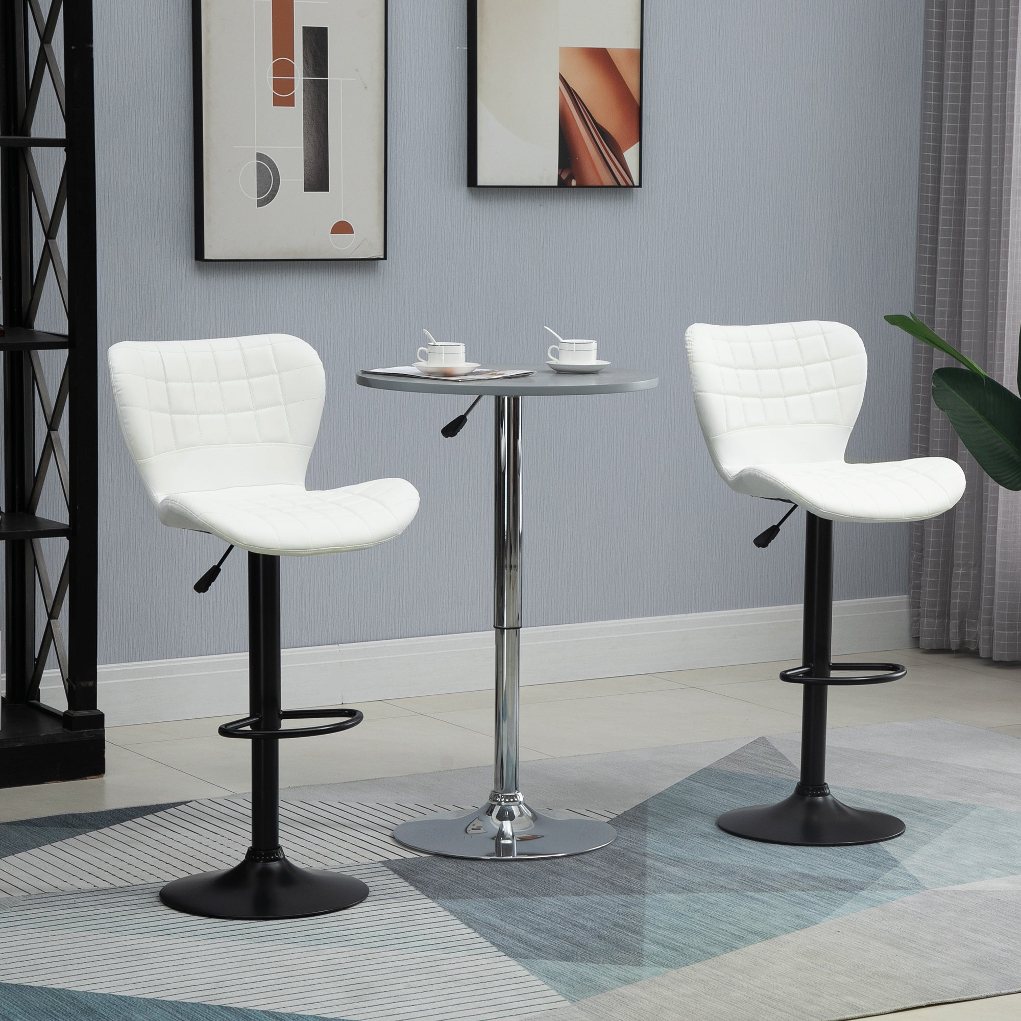 Aosom Bar Stools Set of 2 - White PU Leather Swivel Bar Chairs-Home Furnishings > Kitchen & Dining Furniture > Bar Stools-DECOROLALA
