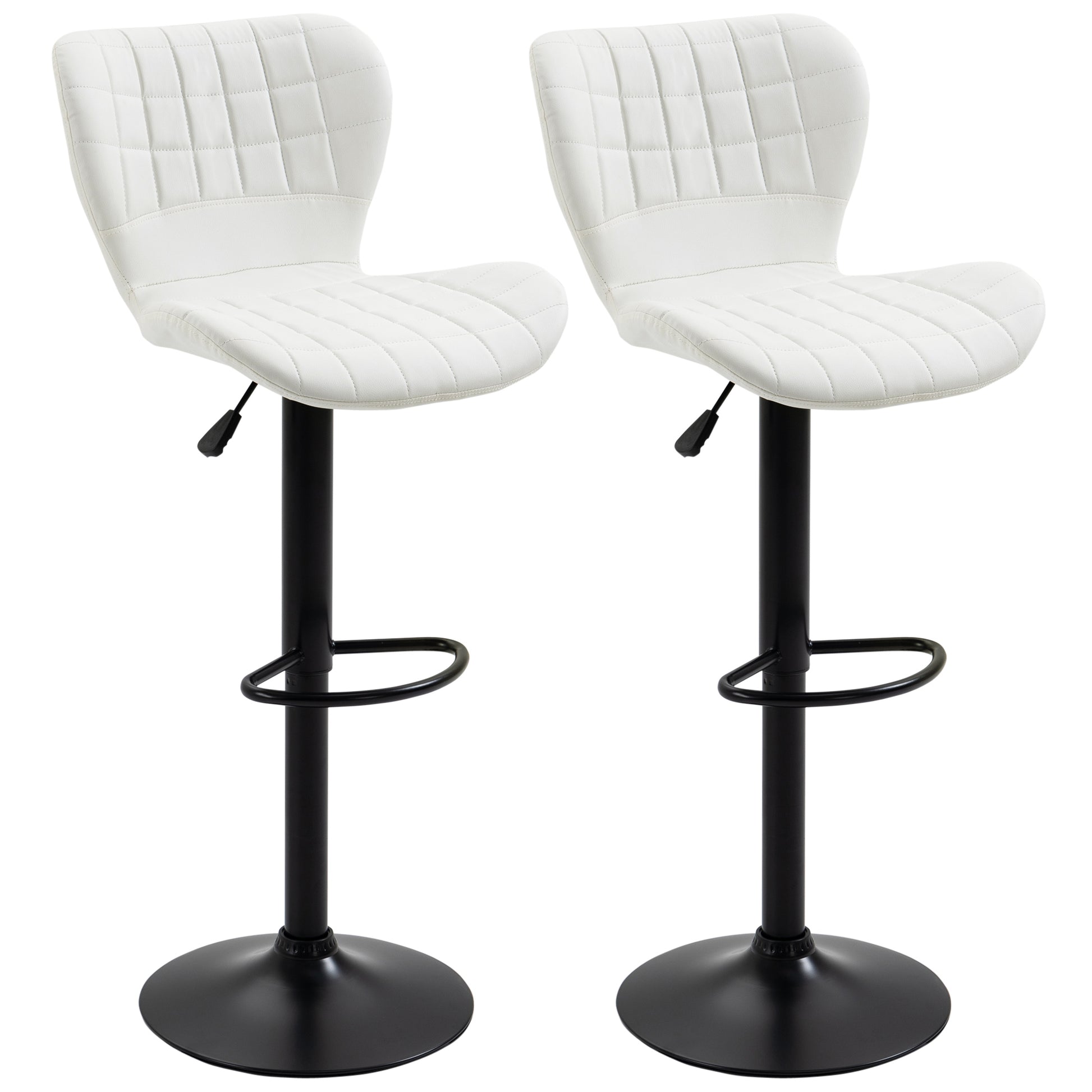 Aosom Bar Stools Set of 2 - White PU Leather Swivel Bar Chairs-Home Furnishings > Kitchen & Dining Furniture > Bar Stools-DECOROLALA