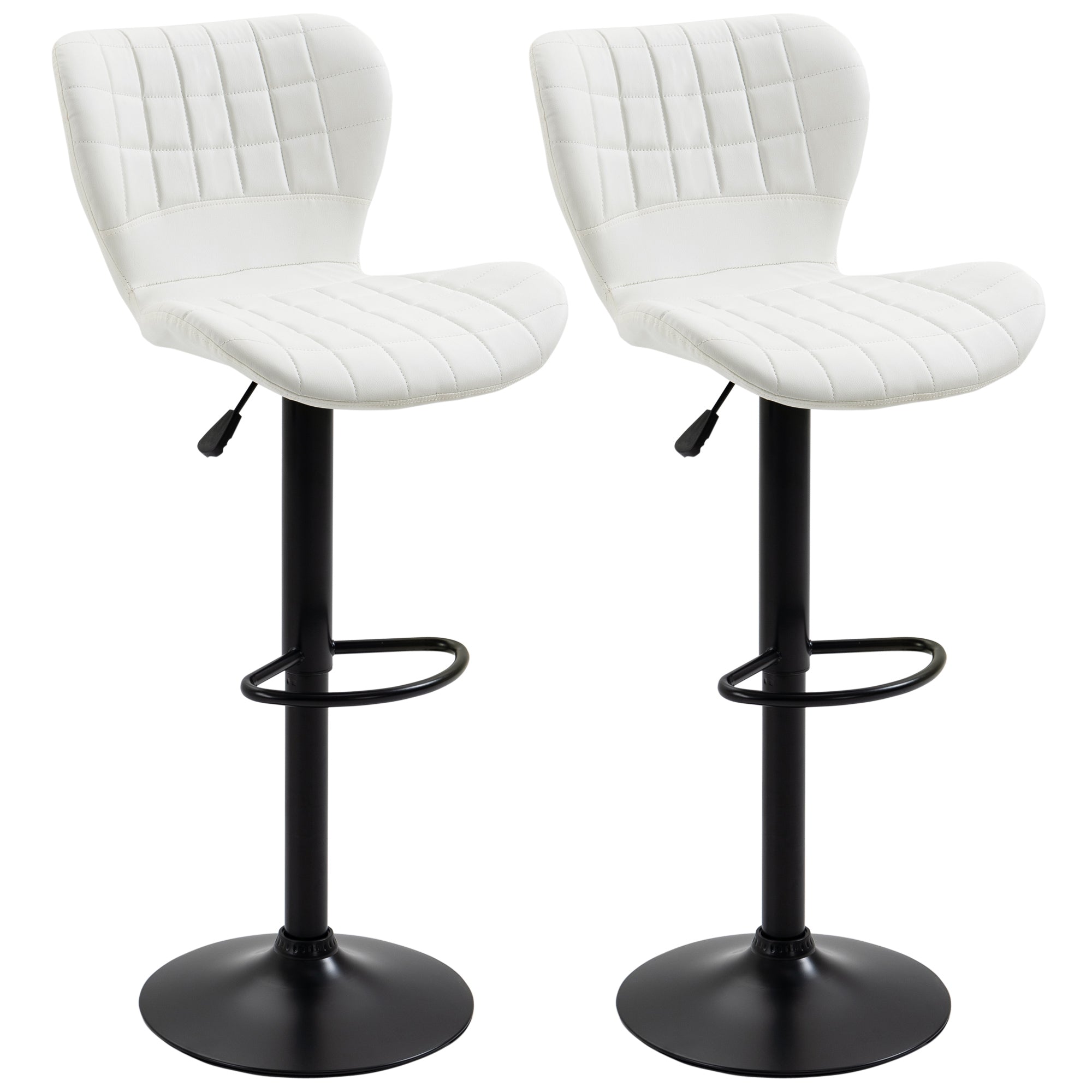 Aosom Bar Stools Set of 2 - White PU Leather Swivel Bar Chairs-Home Furnishings > Kitchen & Dining Furniture > Bar Stools-DECOROLALA