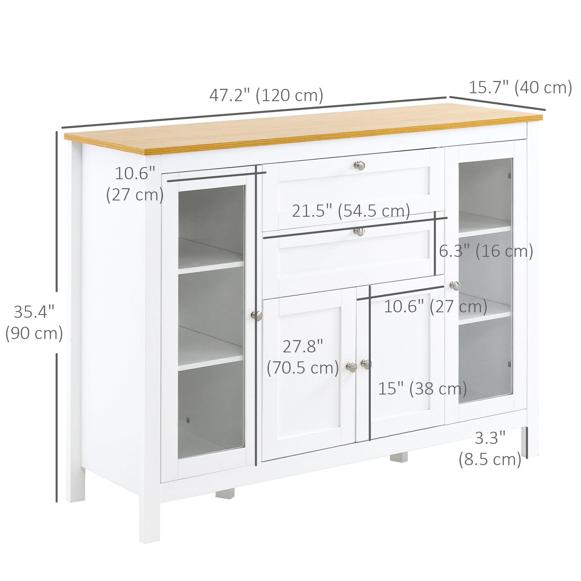 Aosom Buffet Cabinet Sideboard - White Glass Doors-DECOROLALA