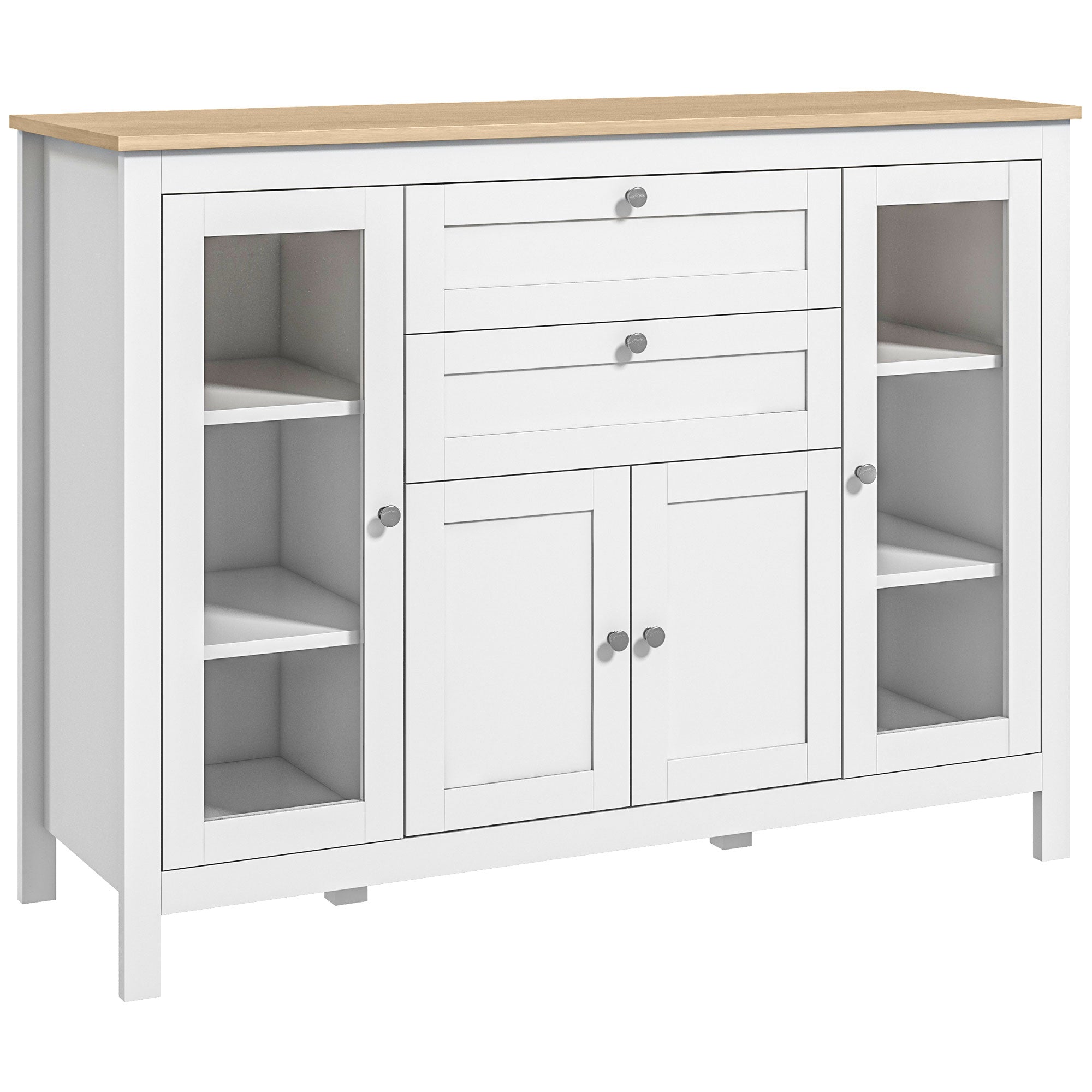 Aosom Buffet Cabinet Sideboard - White Glass Doors-DECOROLALA