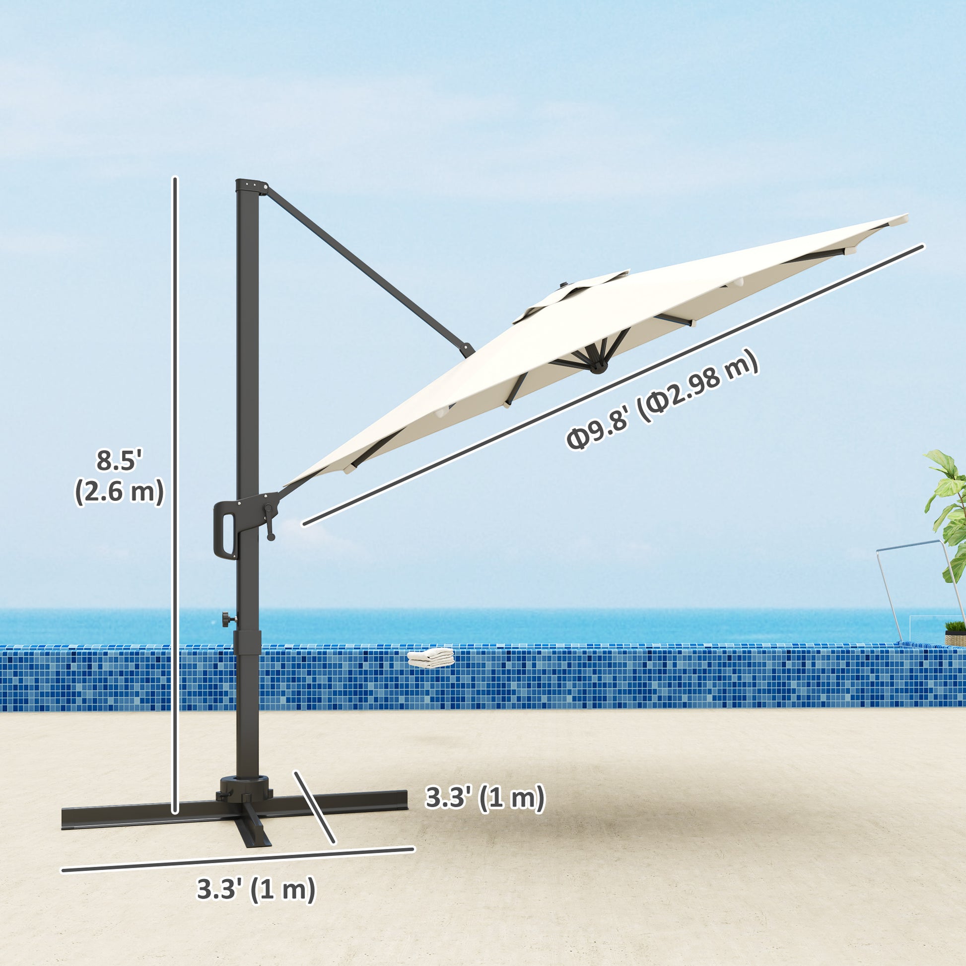 Aosom Cantilever Patio Umbrella 10' White 360° Rotation-DECOROLALA