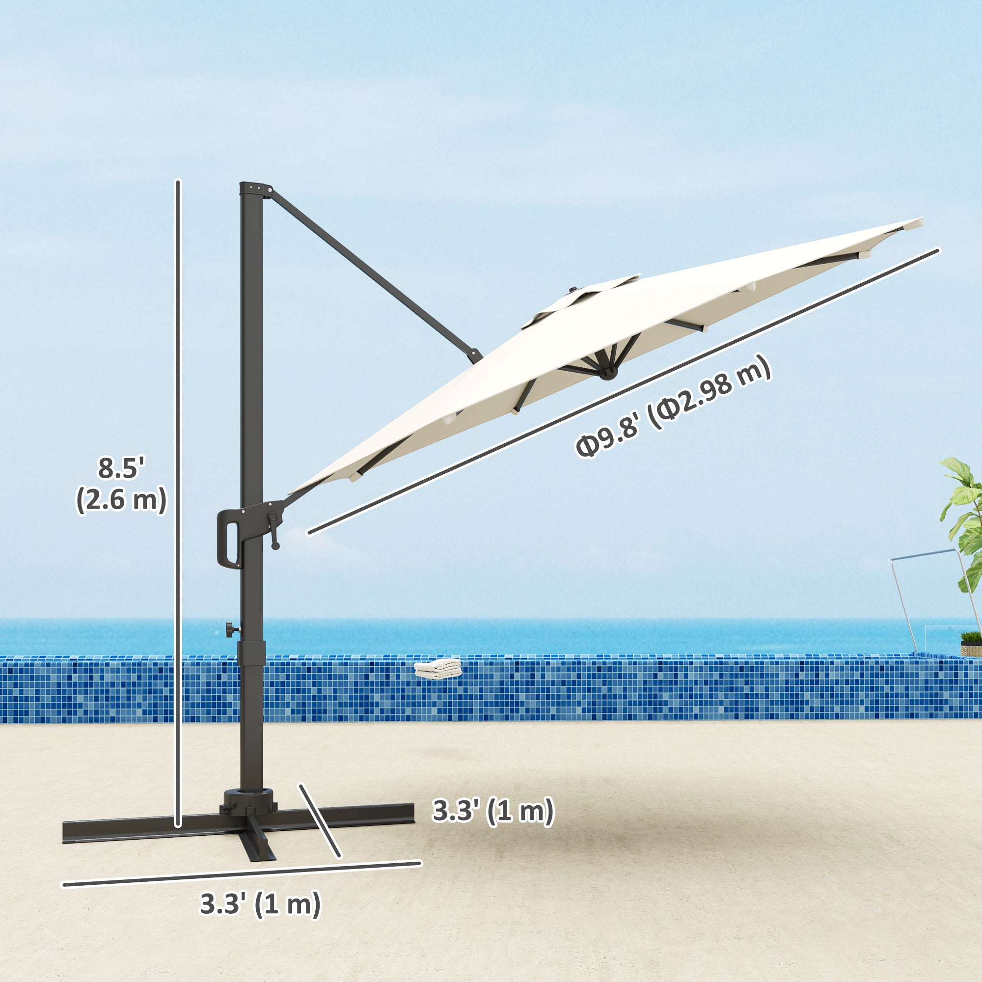Aosom Cantilever Patio Umbrella 10' White 360° Rotation-DECOROLALA