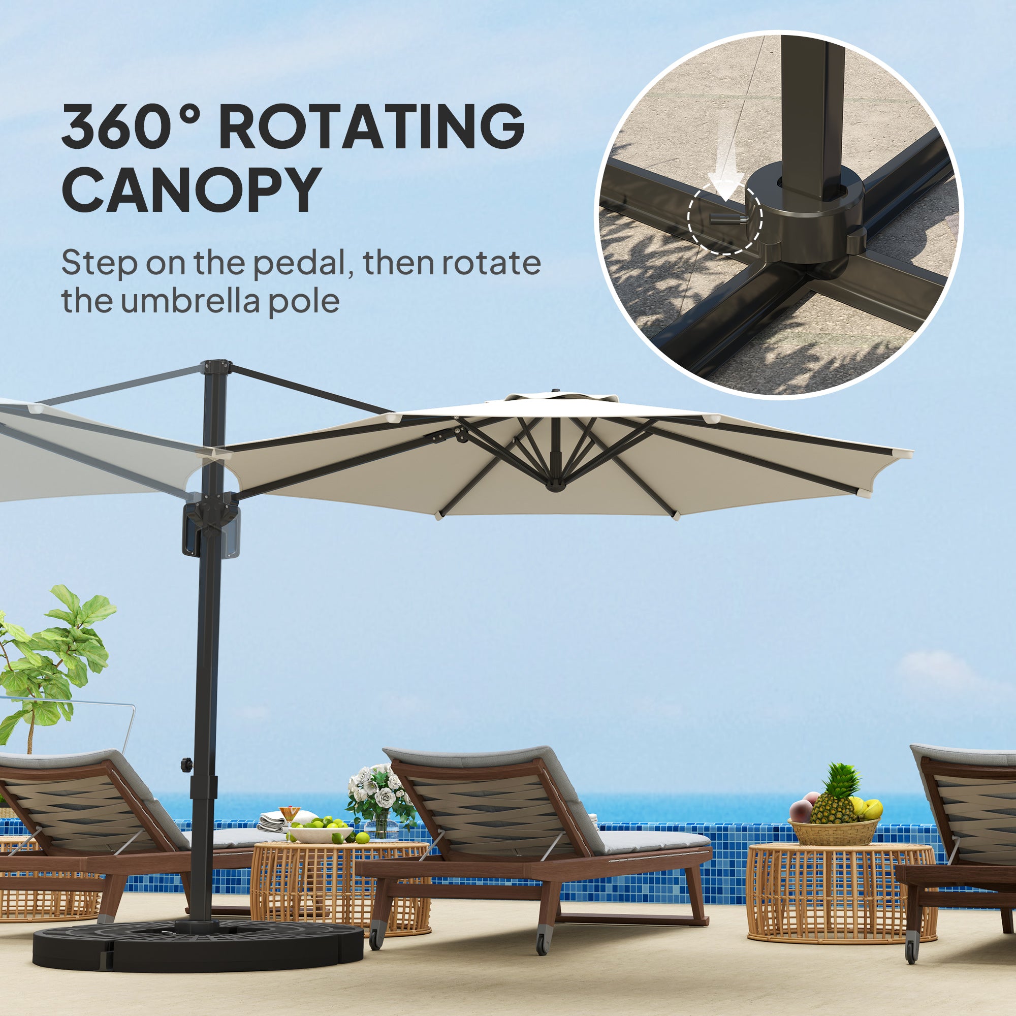 Aosom Cantilever Patio Umbrella 10' White 360° Rotation-DECOROLALA