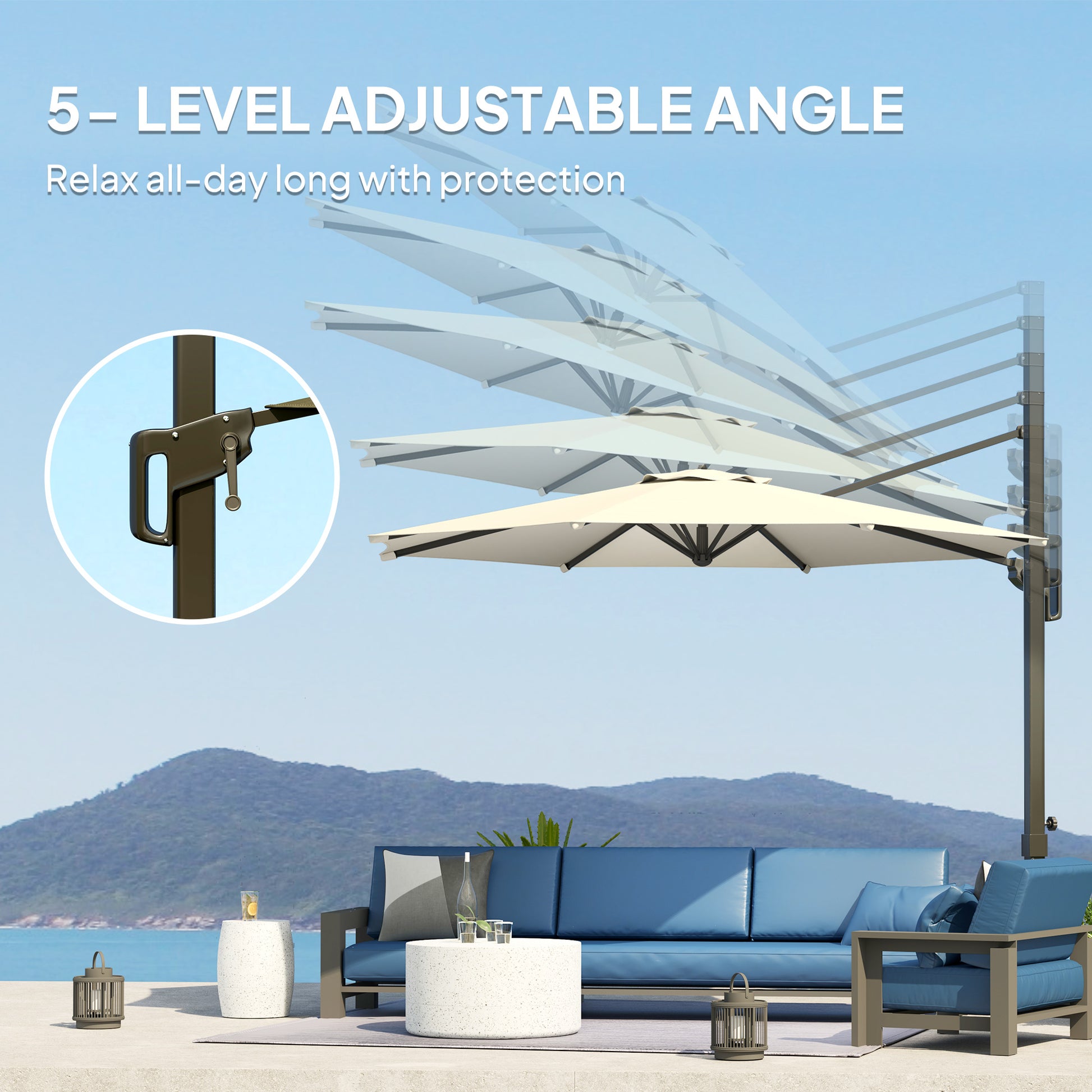 Aosom Cantilever Patio Umbrella 10' White 360° Rotation-DECOROLALA