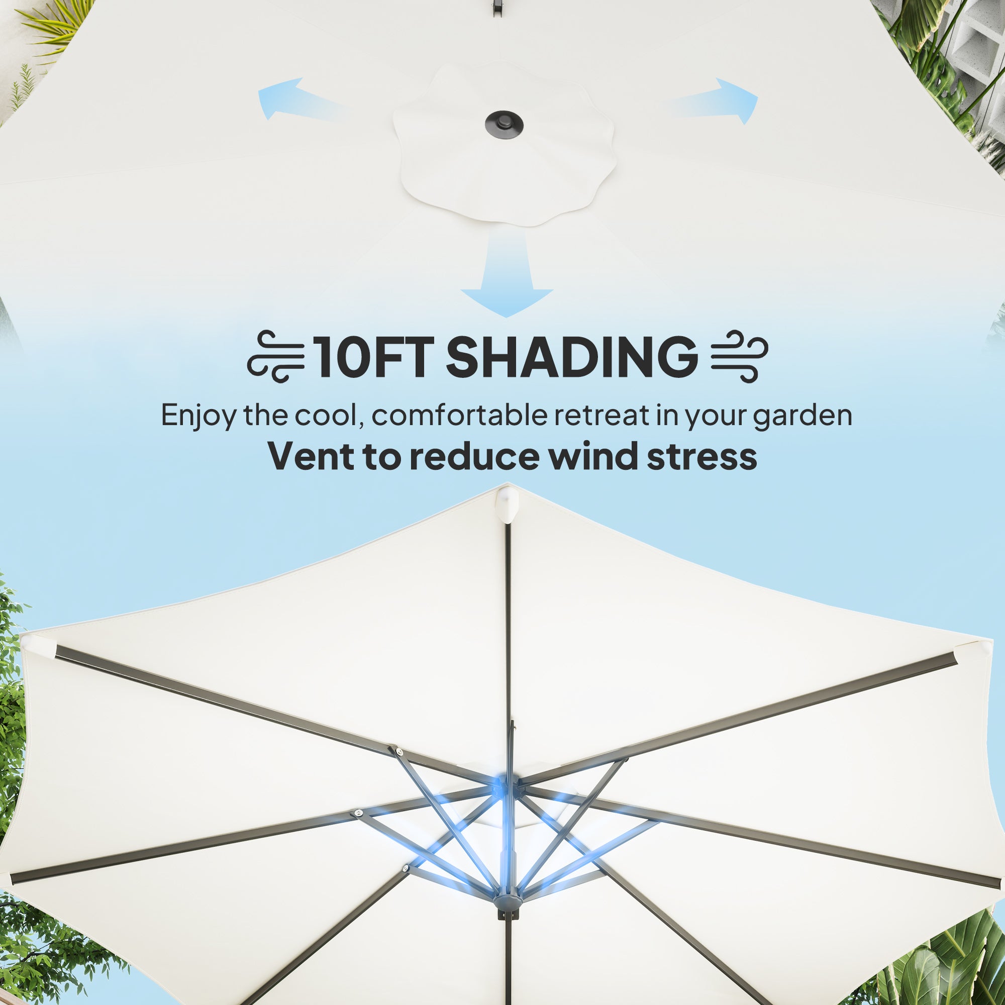 Aosom Cantilever Patio Umbrella 10' White 360° Rotation-DECOROLALA