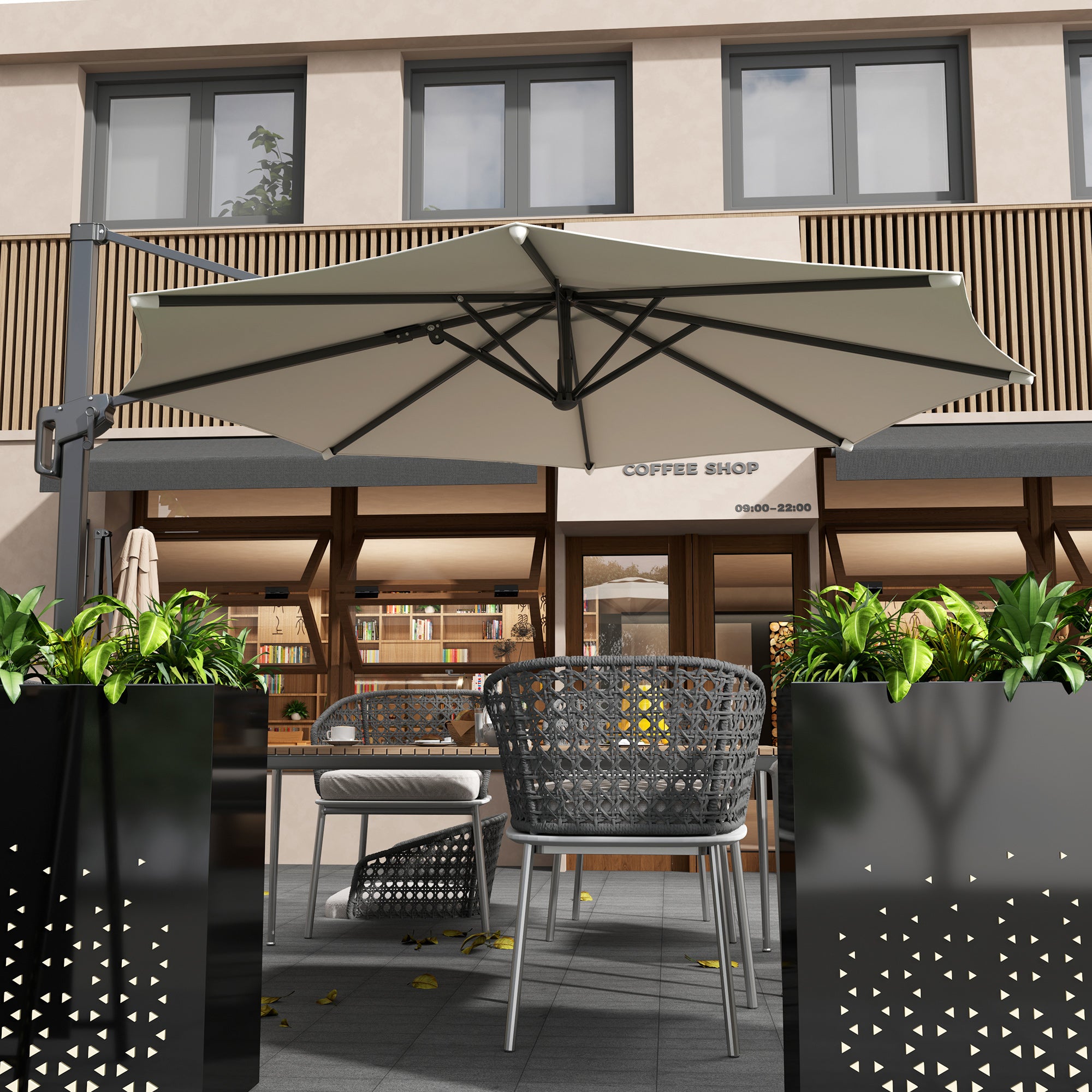 Aosom Cantilever Patio Umbrella 10' White 360° Rotation-DECOROLALA