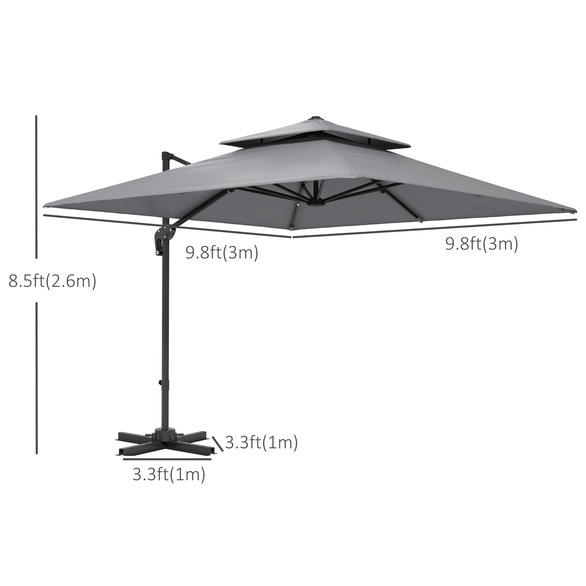 Aosom Cantilever Patio Umbrella 10x10 Light Grey-DECOROLALA