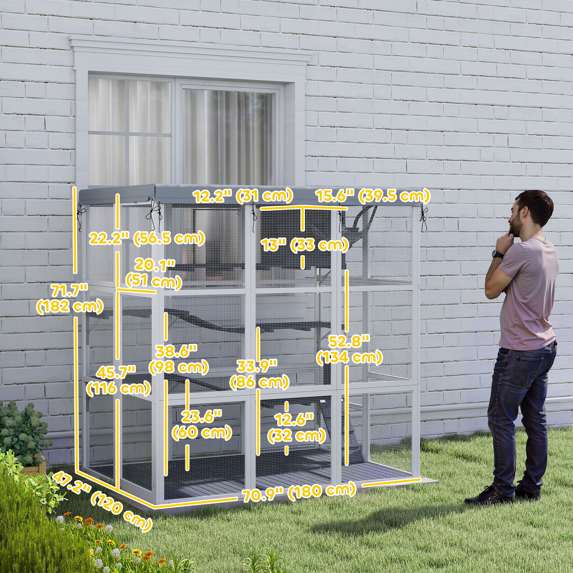 Aosom Catio Outdoor Cat Enclosure 71" - Grey-DECOROLALA