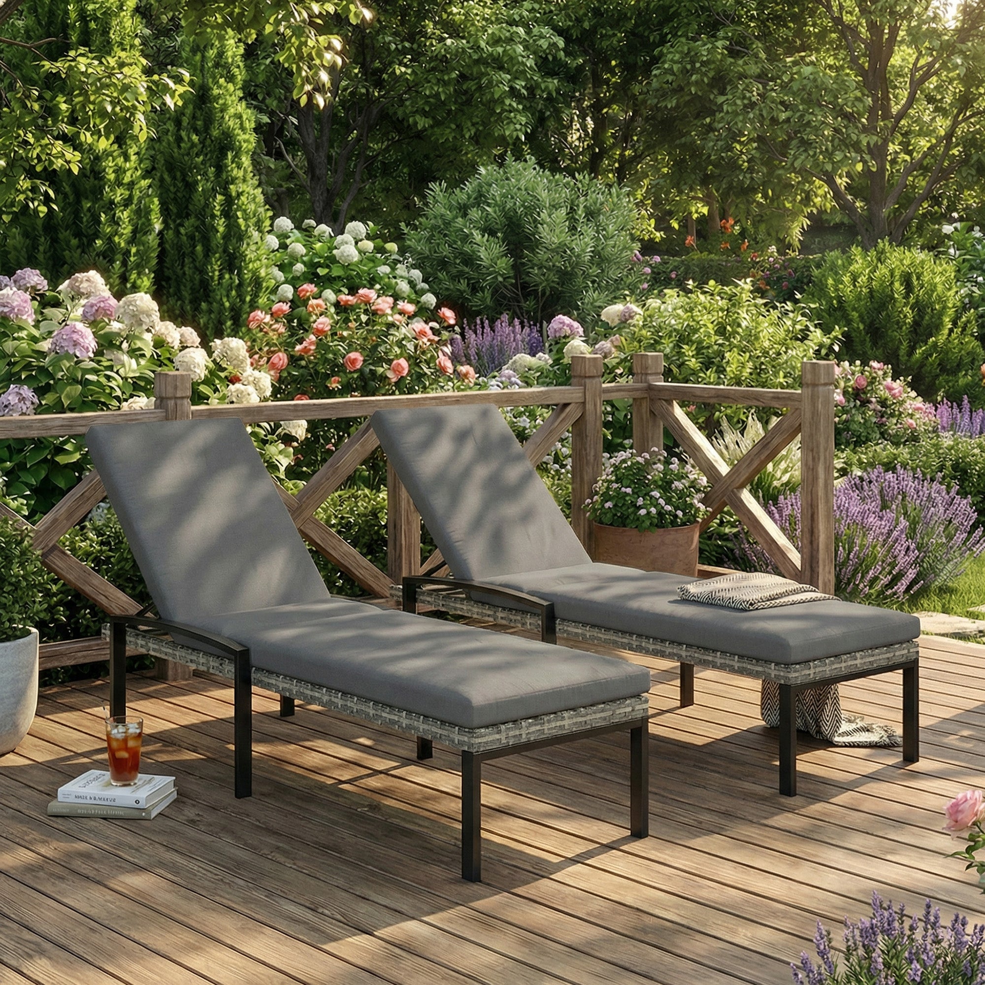 Aosom Chaise Lounge Chairs Set of 2 - Grey Wicker-DECOROLALA