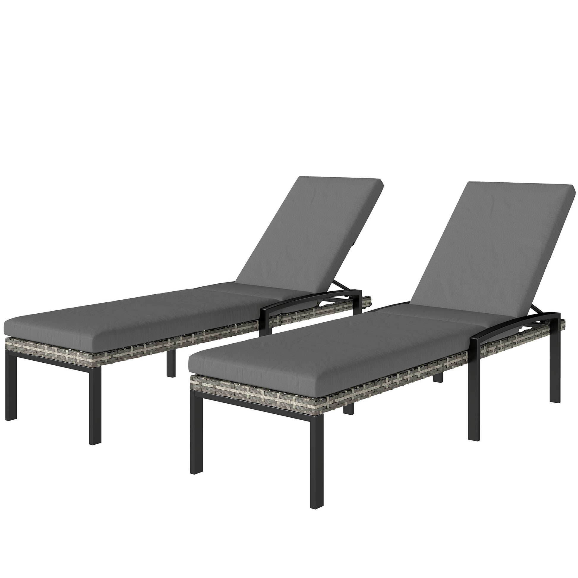 Aosom Chaise Lounge Chairs Set of 2 - Grey Wicker-DECOROLALA