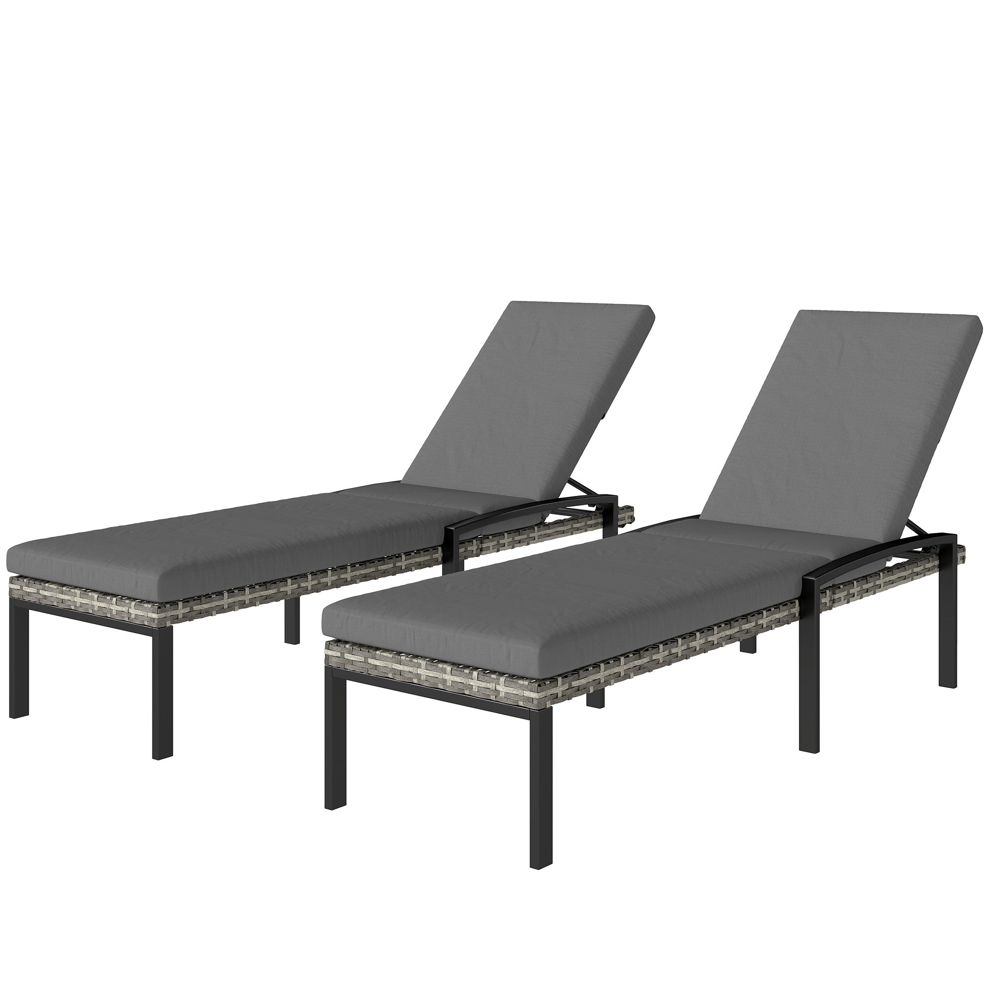 Aosom Chaise Lounge Chairs Set of 2 - Grey Wicker-DECOROLALA