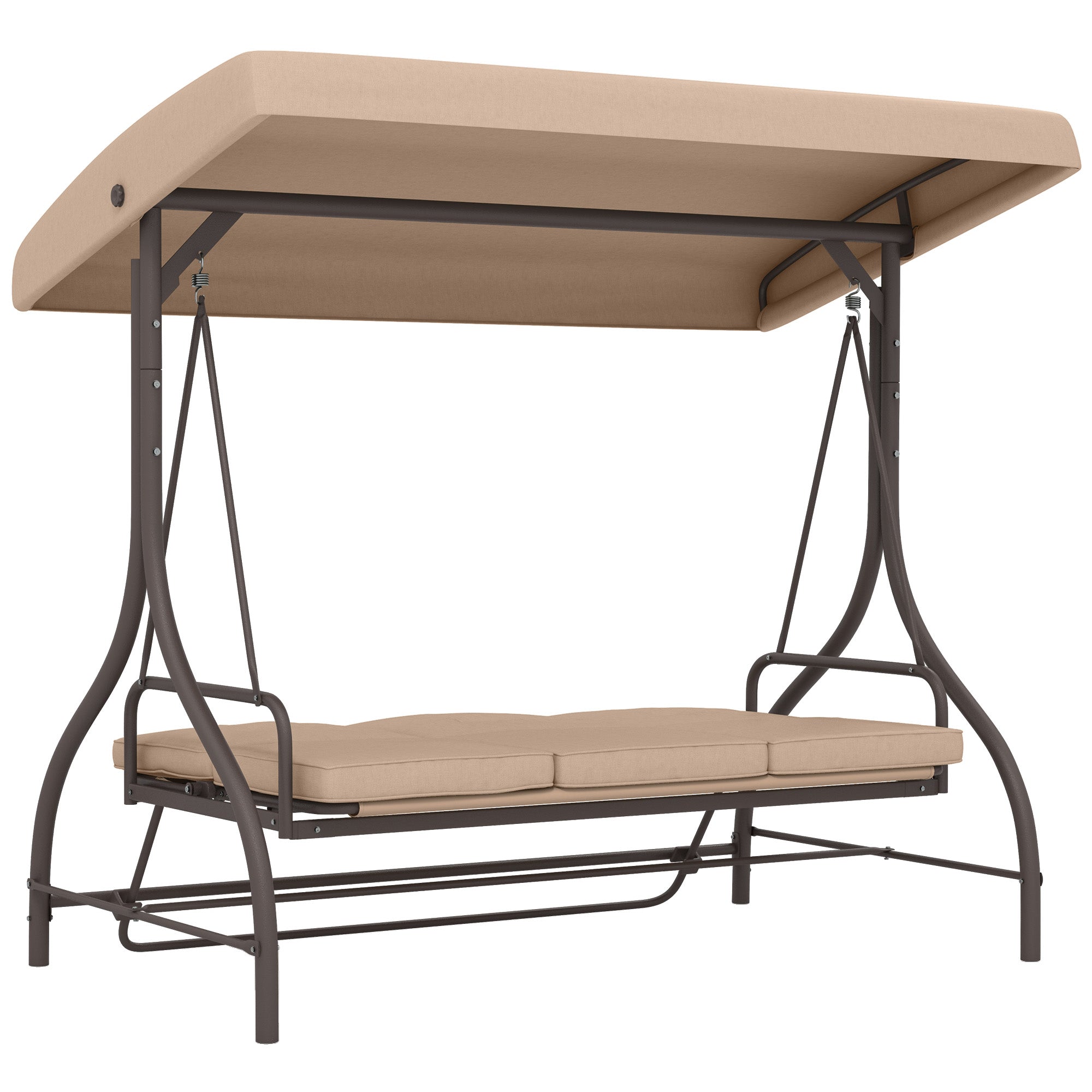 Aosom Convertible Patio Swing Bed - Khaki 3-Seater-DECOROLALA